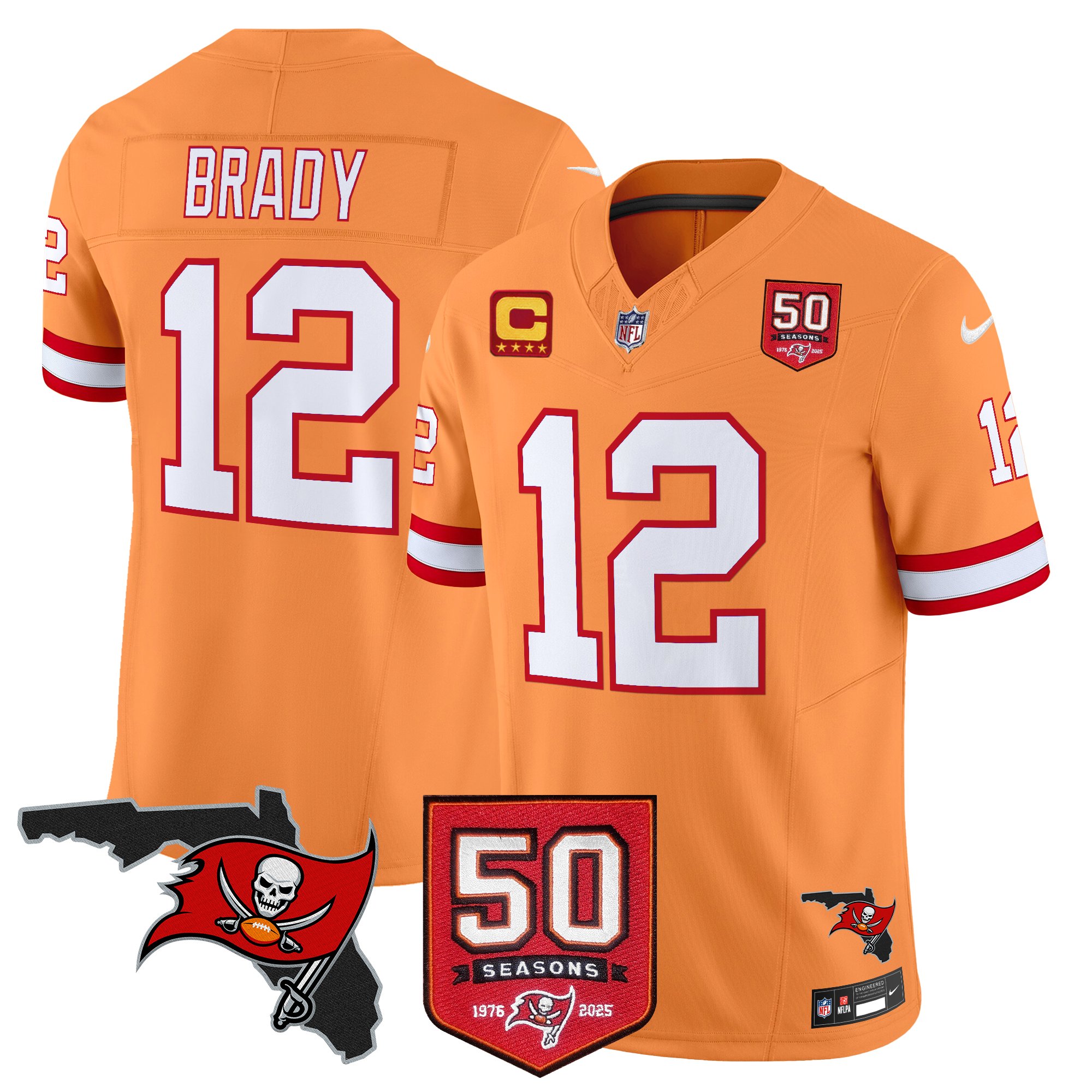 Tom Brady Men's Tampa Bay Buccaneers 50th Season Patch Vapor Limited Creamsicle Jersey - All Stitched