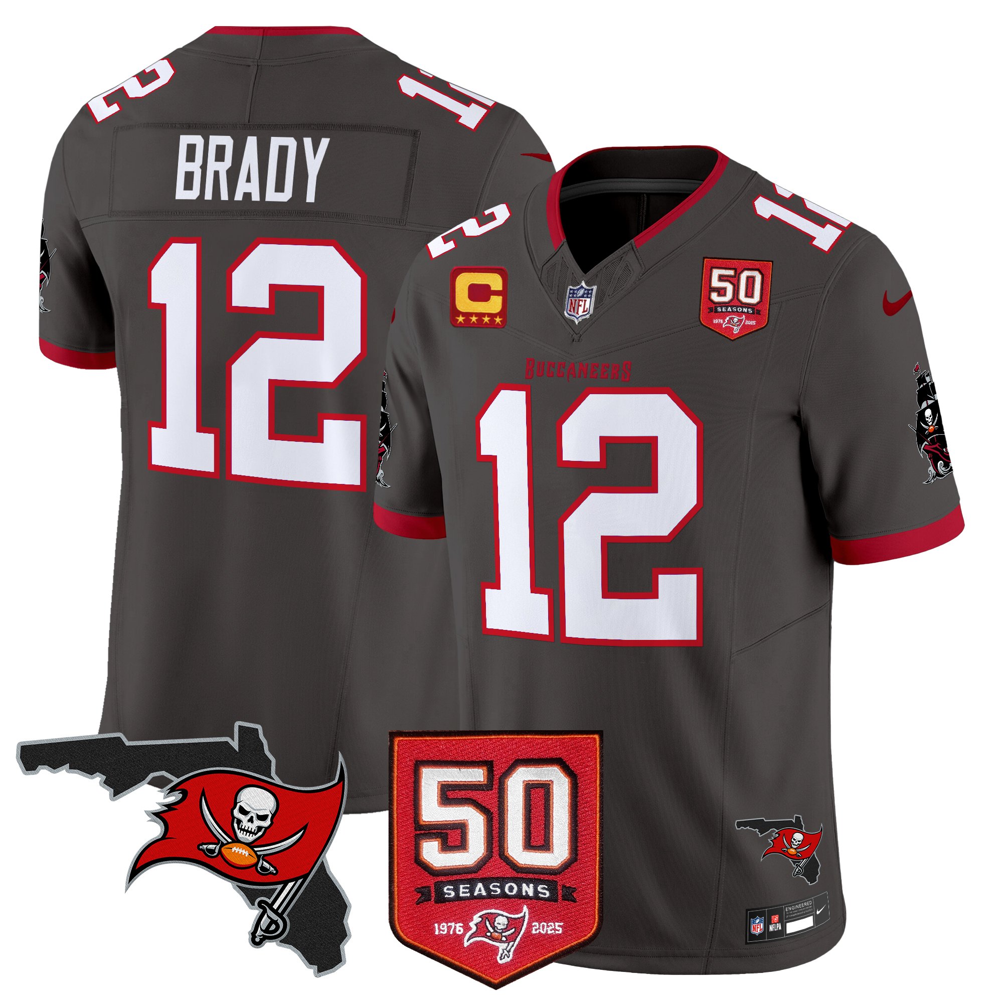 Tom Brady Men's Tampa Bay Buccaneers 50th Season Patch Vapor Limited Pewter Jersey - All Stitched