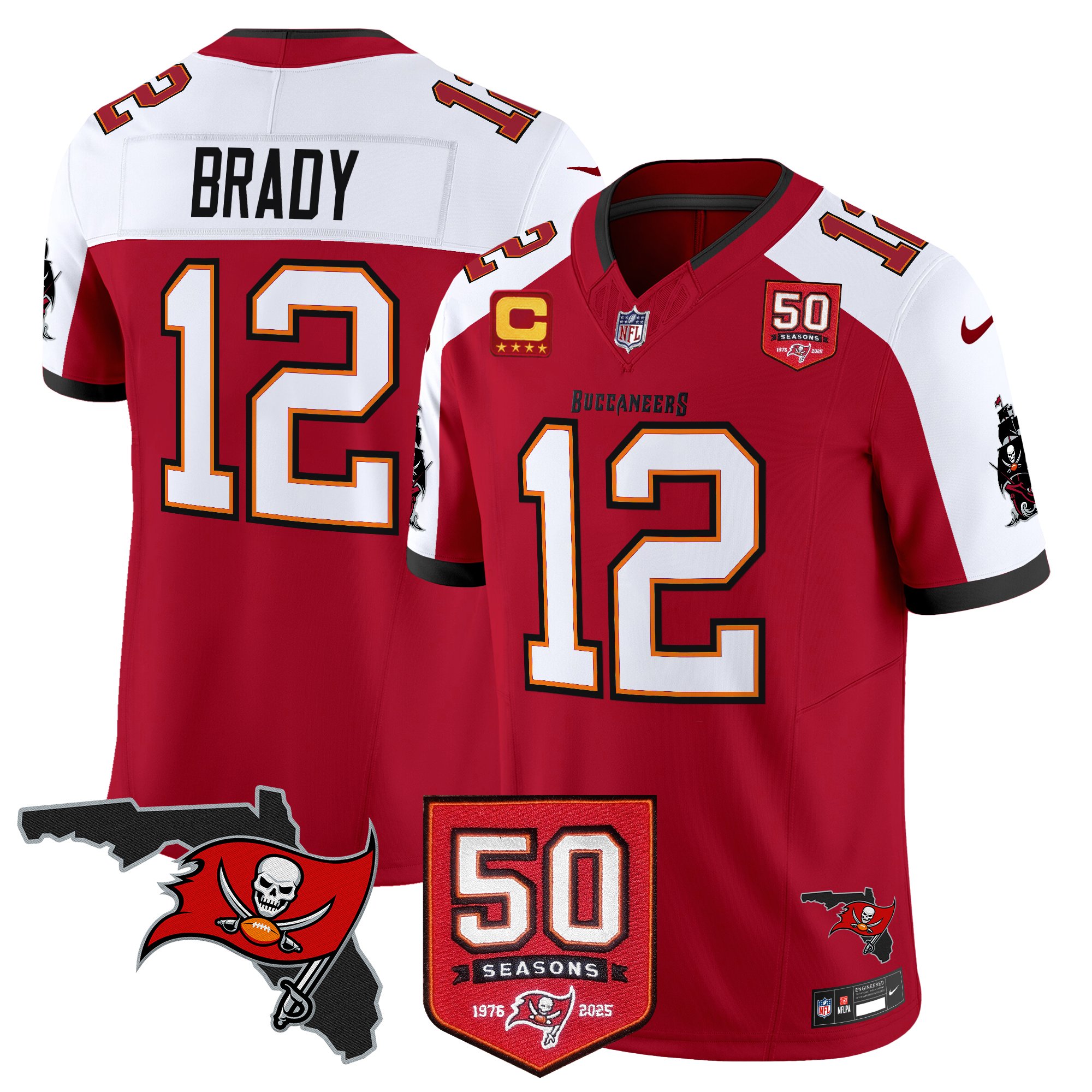 Tom Brady Men's Tampa Bay Buccaneers 50th Season Patch Vapor Limited Red Alternate Jersey - All Stitched