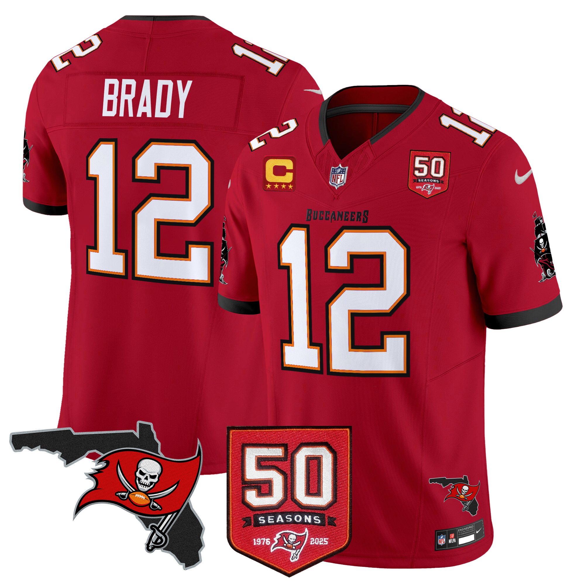 Tom Brady Men's Tampa Bay Buccaneers 50th Season Patch Vapor Limited Red Jersey - All Stitched