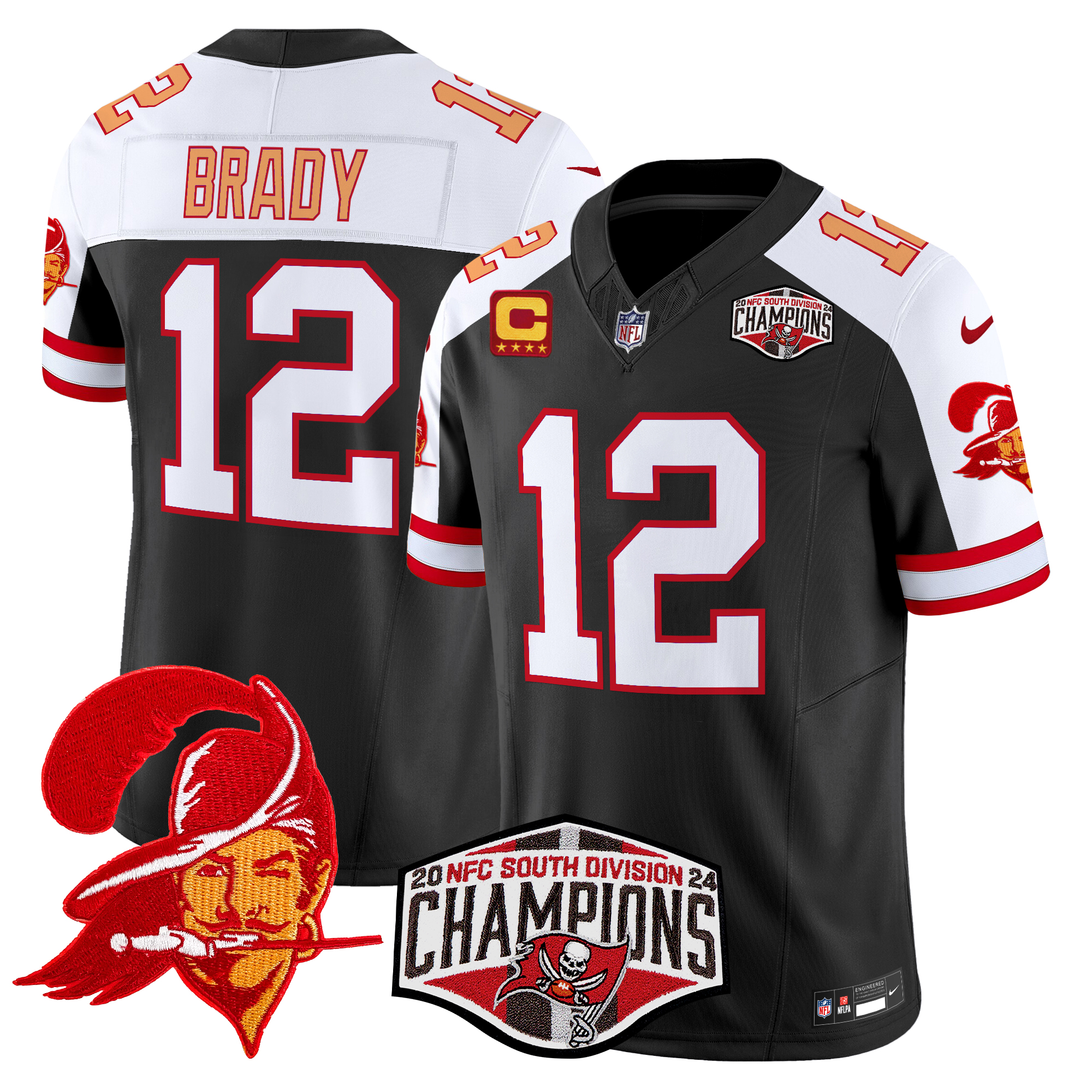 Tom Brady Men's Tampa Bay Buccaneers Creamsicle 2024 NFC South Division Champions Patch Vapor Limited Black Alternate Jersey - All Stitched