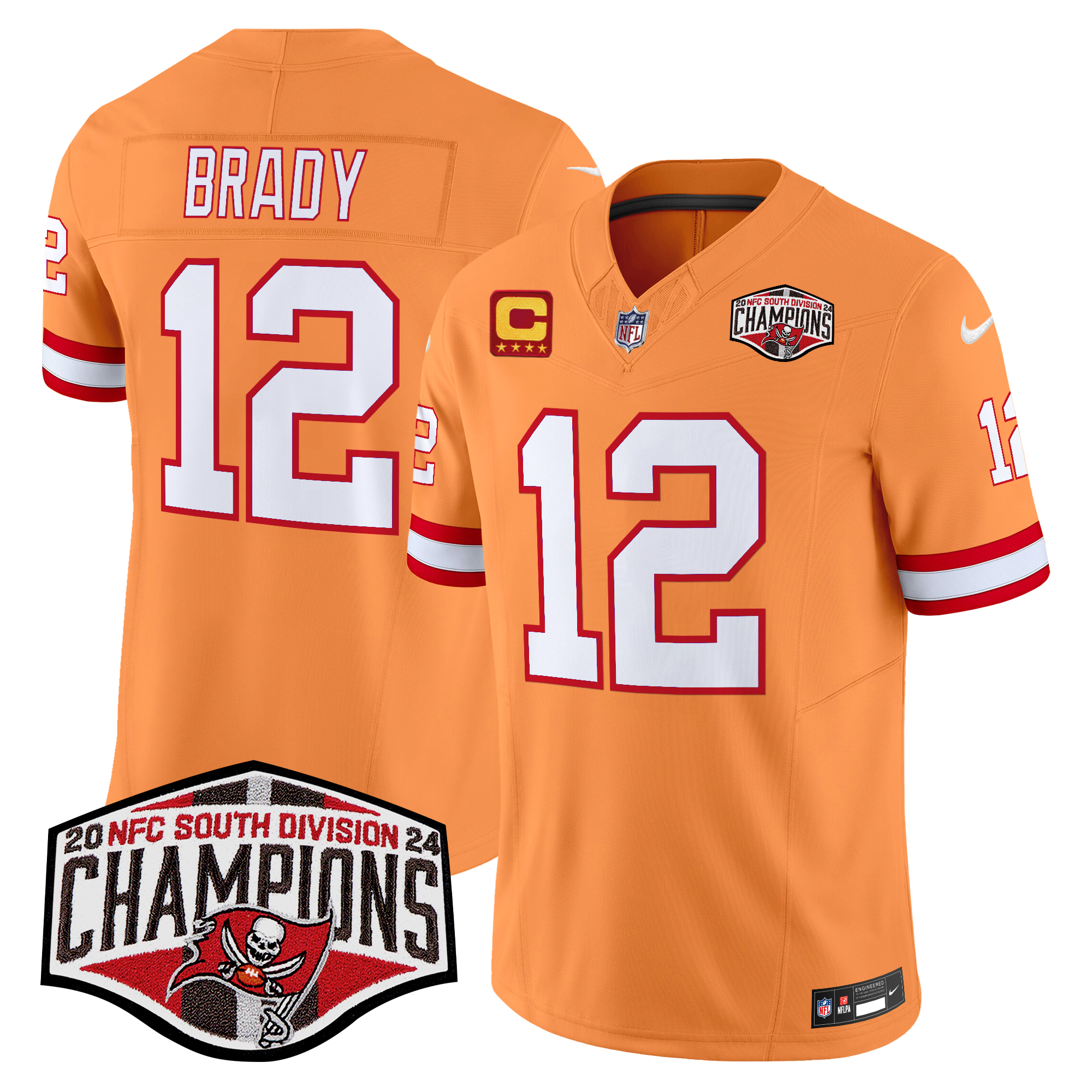 Tom Brady Men's Tampa Bay Buccaneers Creamsicle 2024 NFC South Division Champions Patch Vapor Limited Creamsicle Jersey - All Stitched