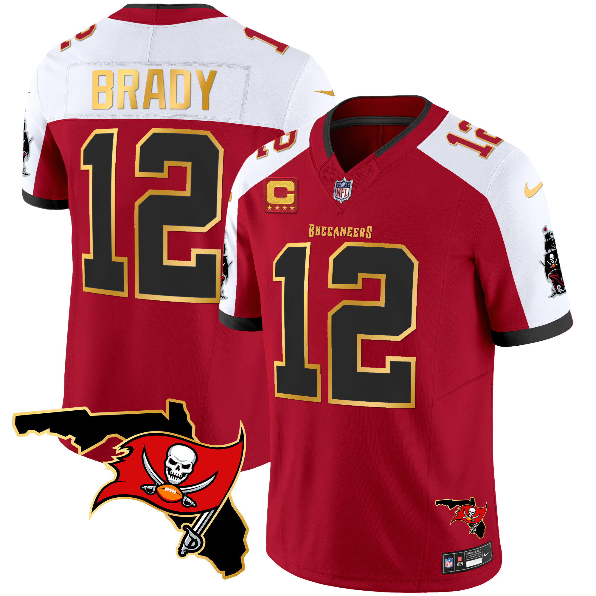 Tom Brady Men's Tampa Bay Buccaneers Florida Patch Gold Trim Vapor Red Alternate Jersey - All Stitched