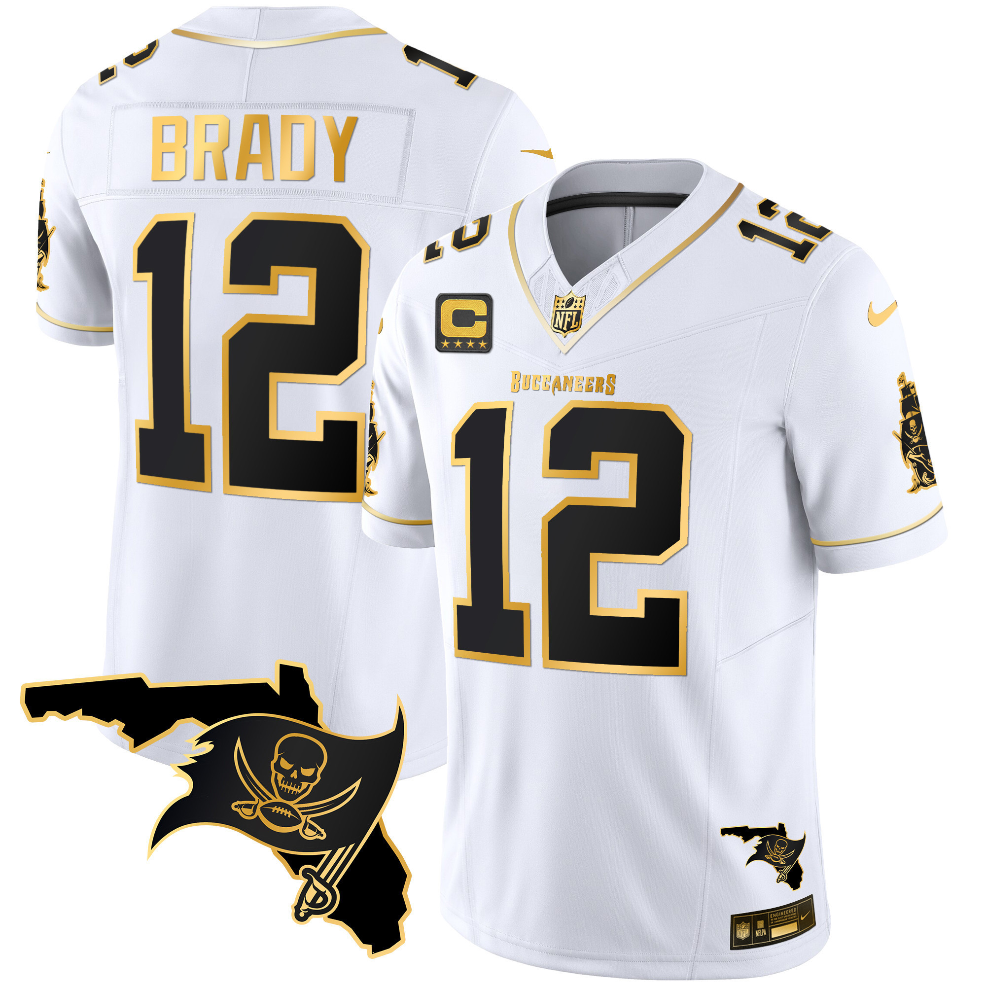 Tom Brady Men's Tampa Bay Buccaneers Florida Patch Vapor Gold White Gold Jersey - All Stitched