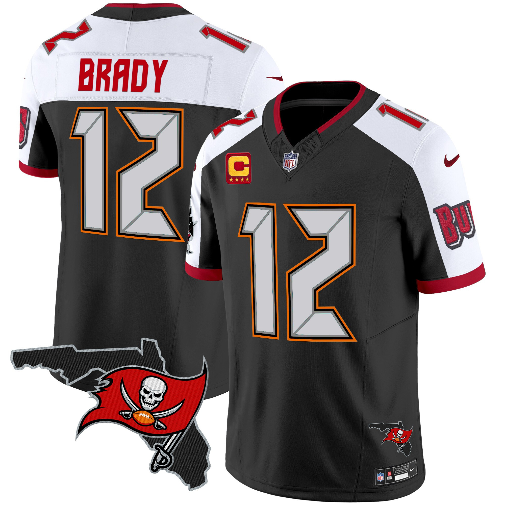 Tom Brady Men's Tampa Bay Buccaneers Florida Patch Vapor Limited Black Alternate Jersey - All Stitched