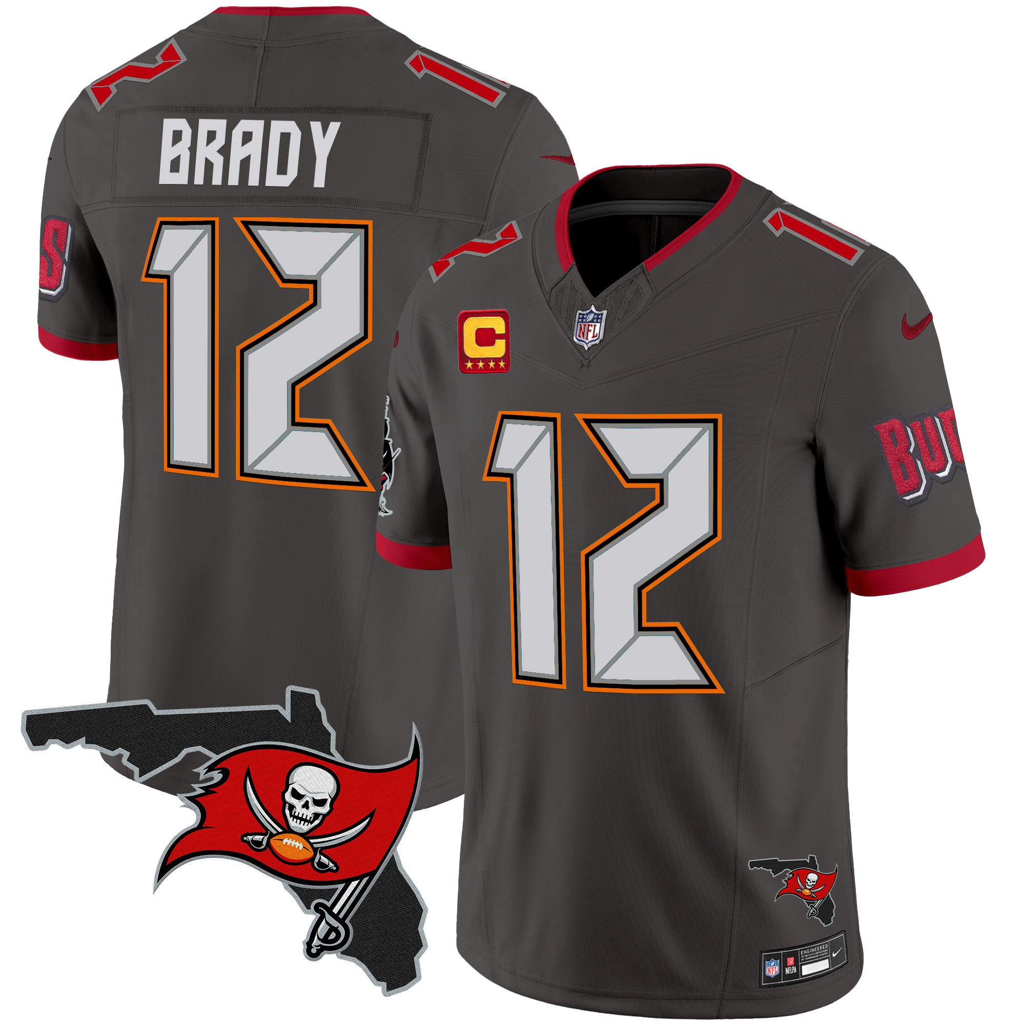 Tom Brady Men's Tampa Bay Buccaneers Florida Patch Vapor Limited Pewter Jersey - All Stitched