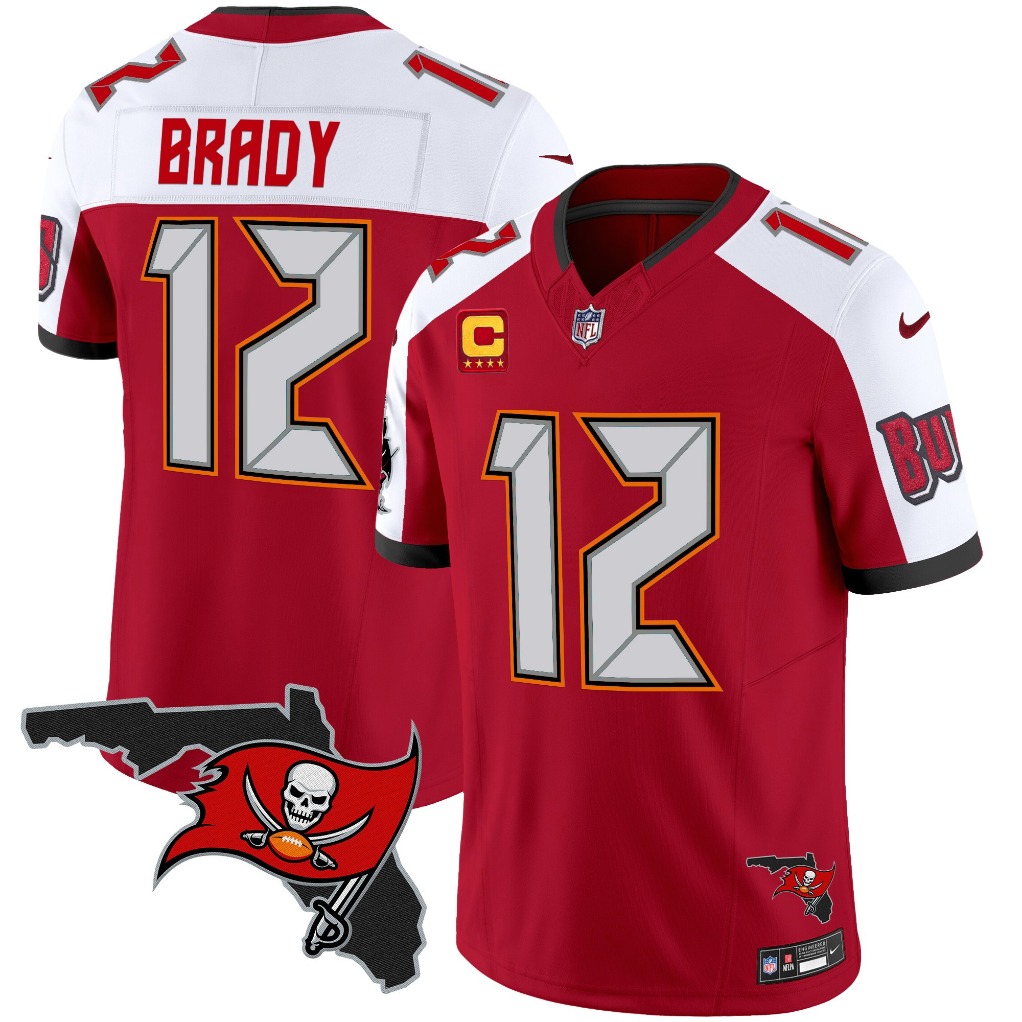 Tom Brady Men's Tampa Bay Buccaneers Florida Patch Vapor Limited Red Alternate Jersey - All Stitched