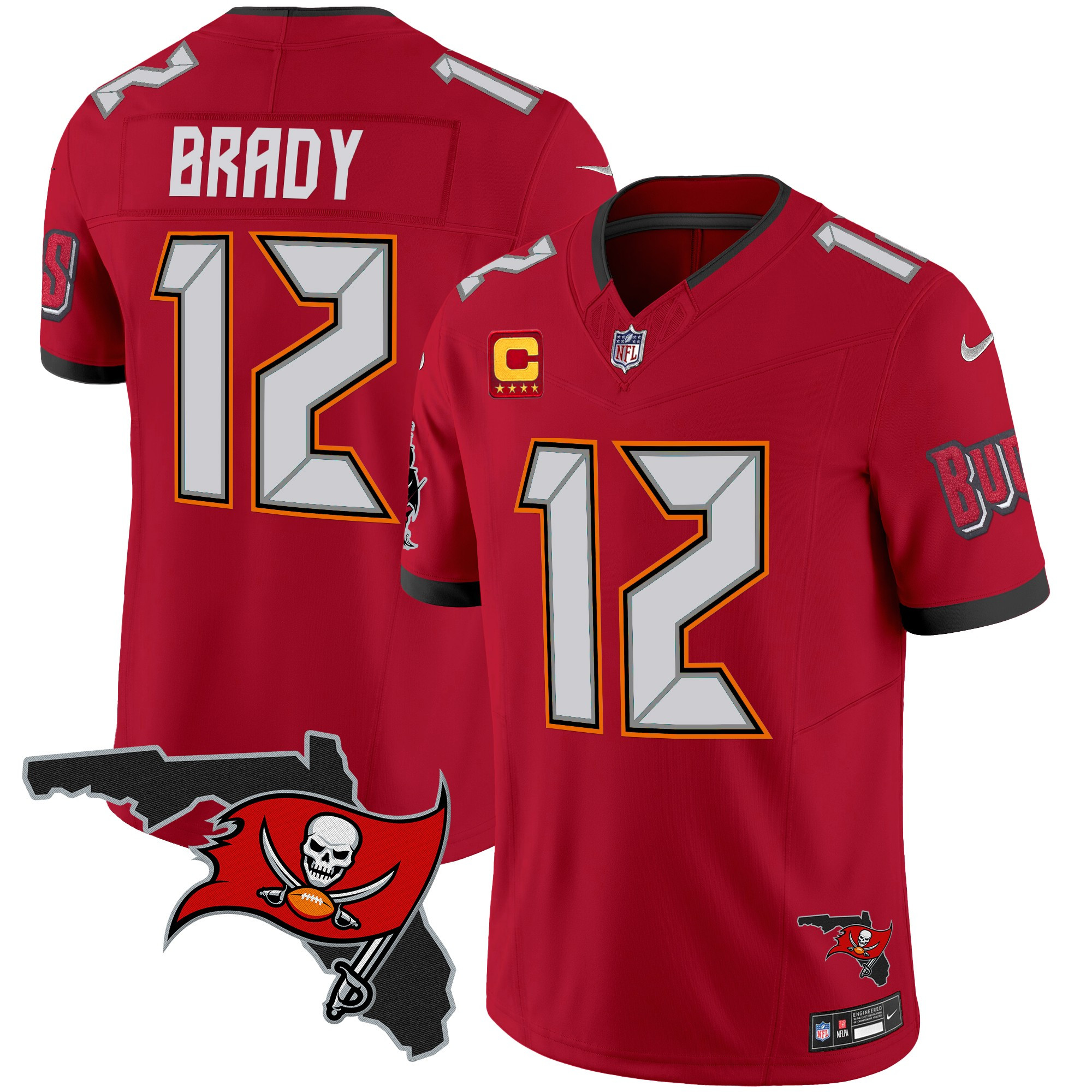 Tom Brady Men's Tampa Bay Buccaneers Florida Patch Vapor Limited Red Jersey - All Stitched