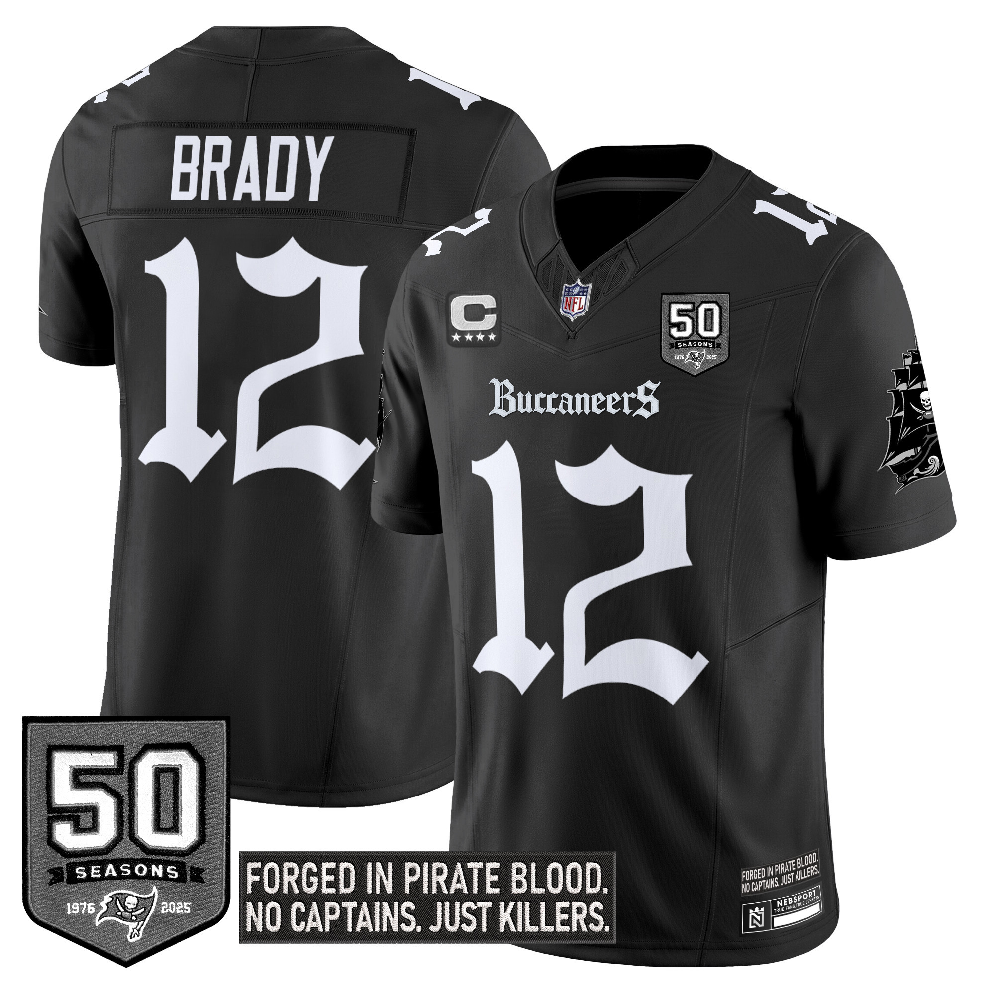 Tom Brady Men's Tampa Bay Buccaneers 'Gothic Pirate Shadows Edition' Limited Black Jersey - All Stitched