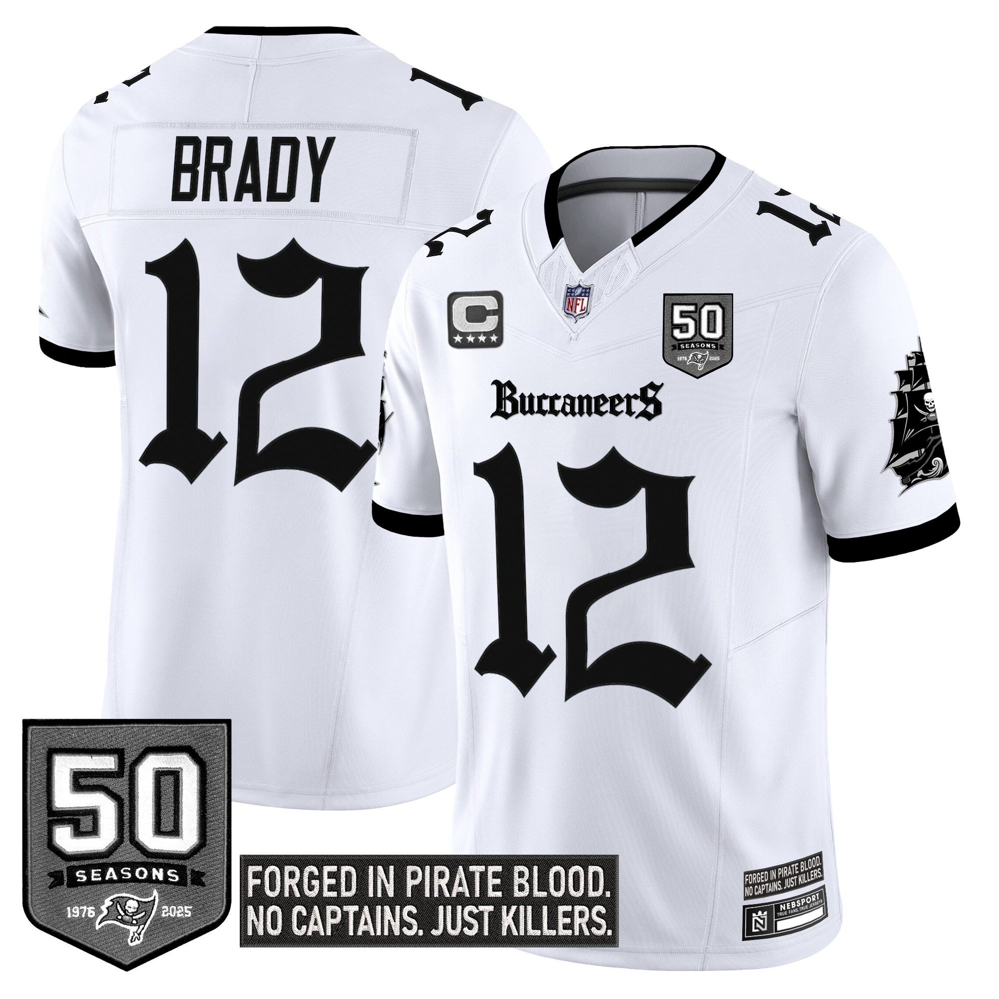 Tom Brady Men's Tampa Bay Buccaneers 'Gothic Pirate Shadows Edition' Limited White Jersey - All Stitched