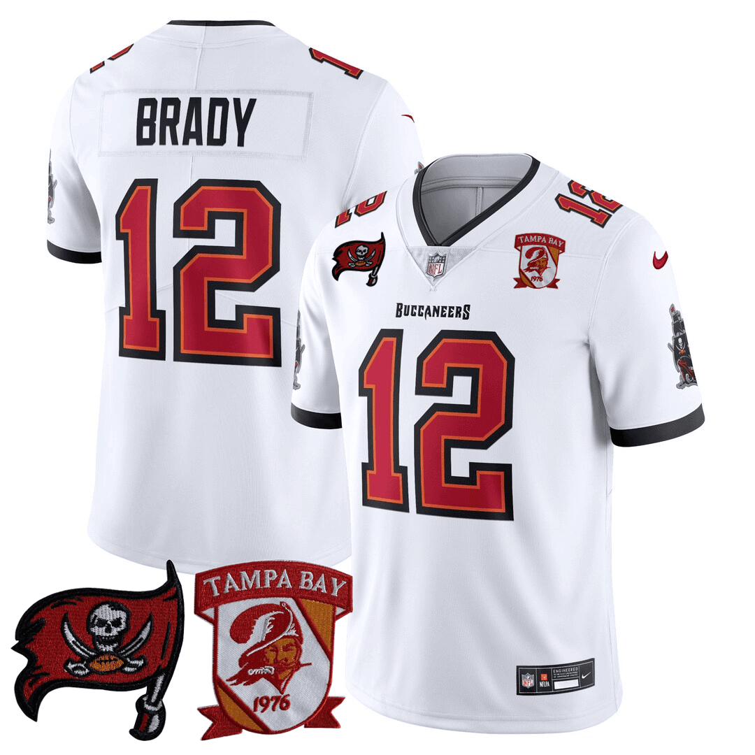Tom Brady Men's Tampa Bay Buccaneers Logo Patch White Jersey - All Stitched