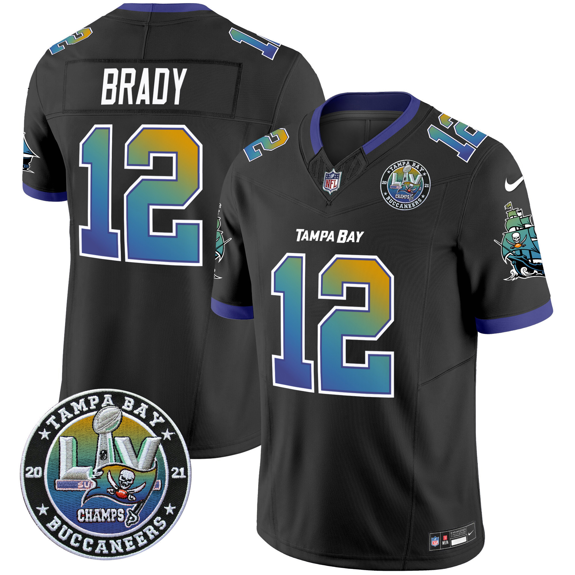 Tom Brady Men's Tampa Bay Buccaneers "Tampa City" Super Bowl LIV Patch Vapor Limited Black Jersey - All Stitched