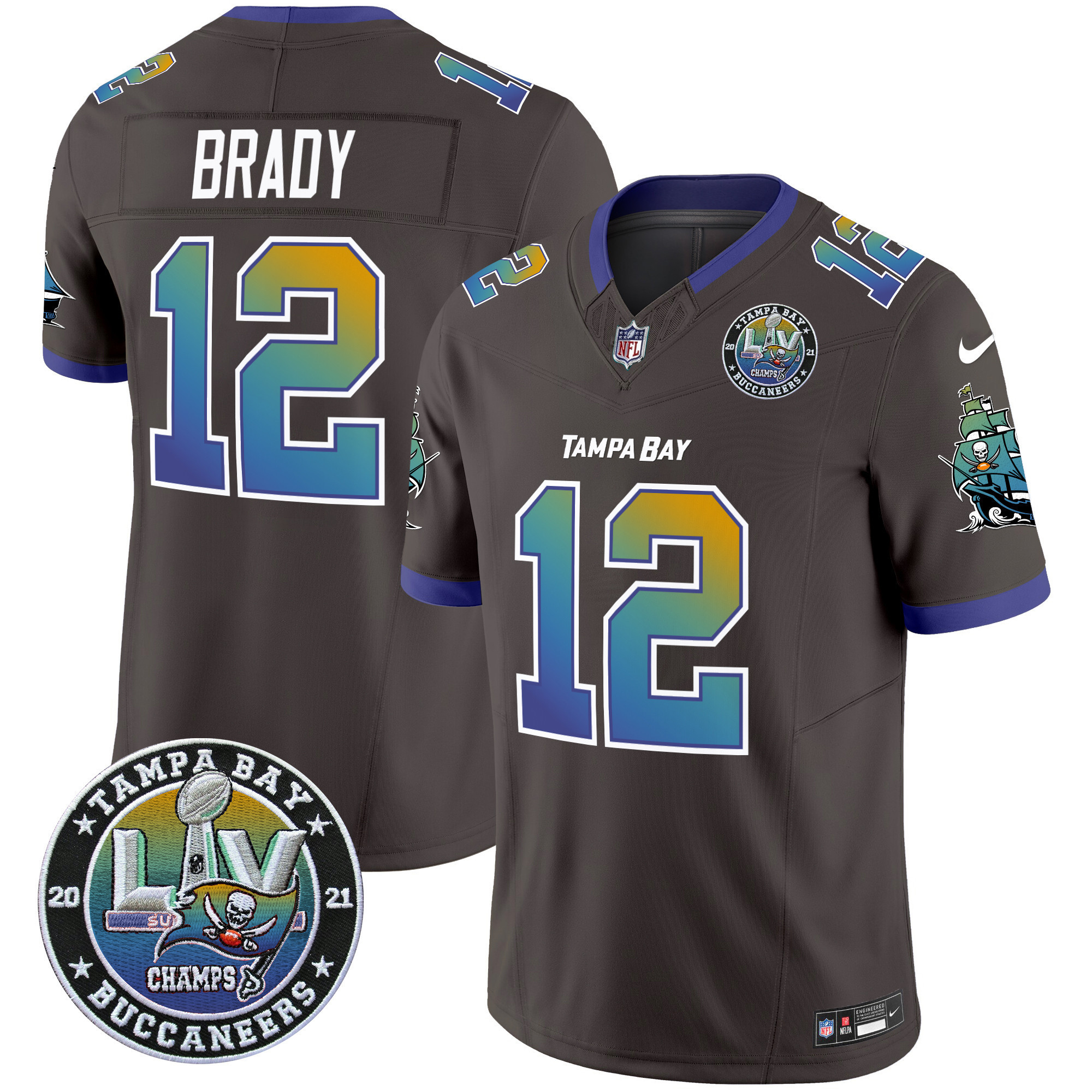 Tom Brady Men's Tampa Bay Buccaneers "Tampa City" Super Bowl LIV Patch Vapor Limited Pewter Jersey - All Stitched