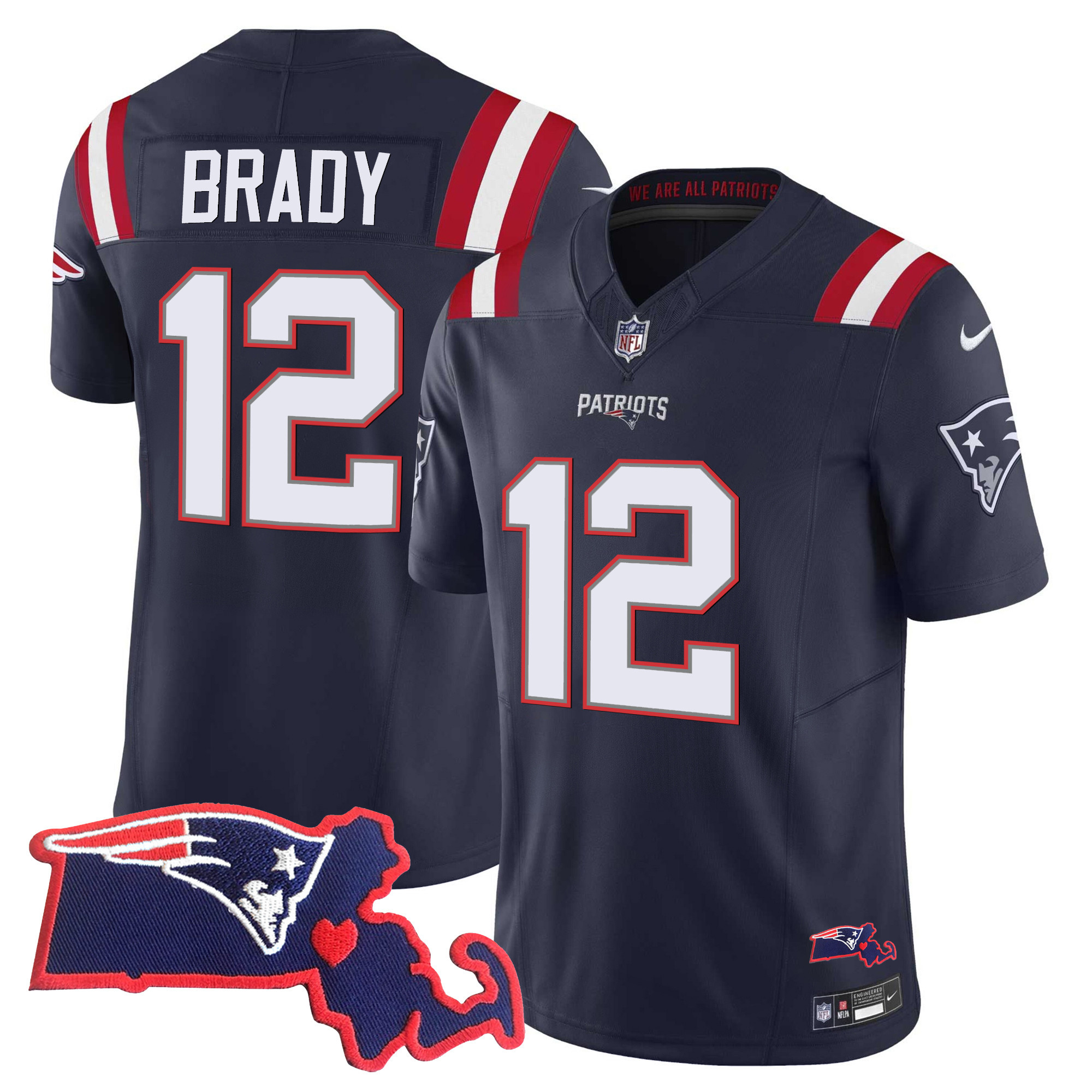 Tom Brady Women's New England Patriots Bill Belichick "SB 36, 38, 39, 49, 51 Champions" Vapor Navy Jersey - All Stitched