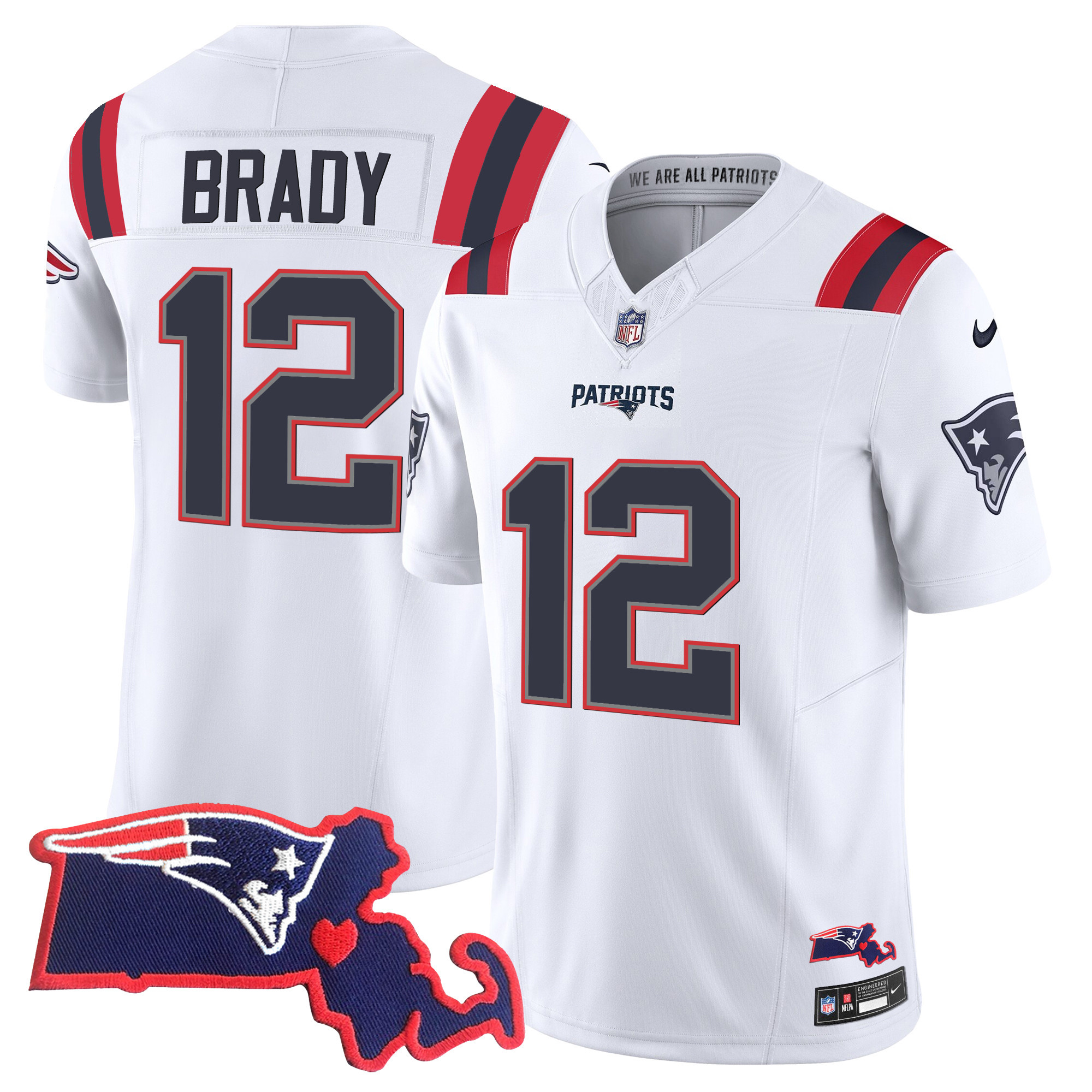 Tom Brady Women's New England Patriots Massachusetts Patch Vapor White Jersey - All Stitched