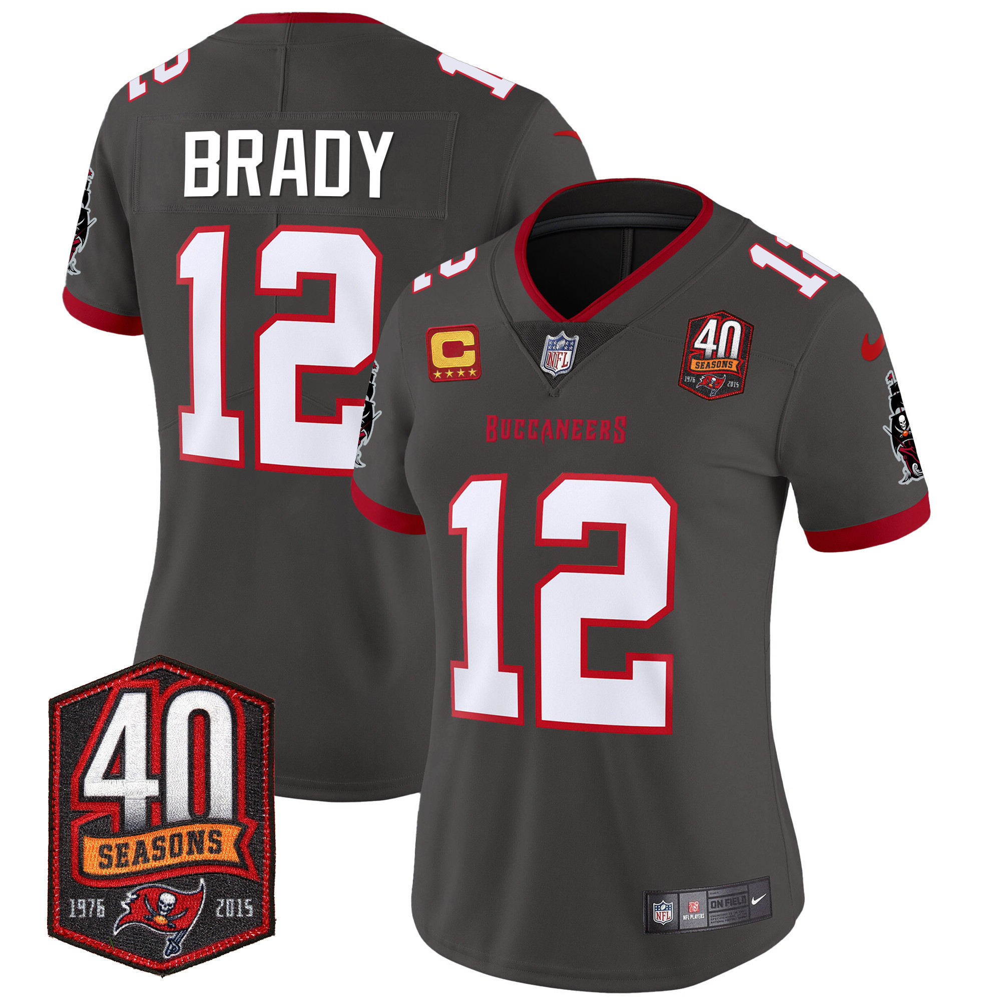Tom Brady Women's Tampa Bay Buccaneers 40th Season Patch Vapor Limited Pewter Jersey - All Stitched