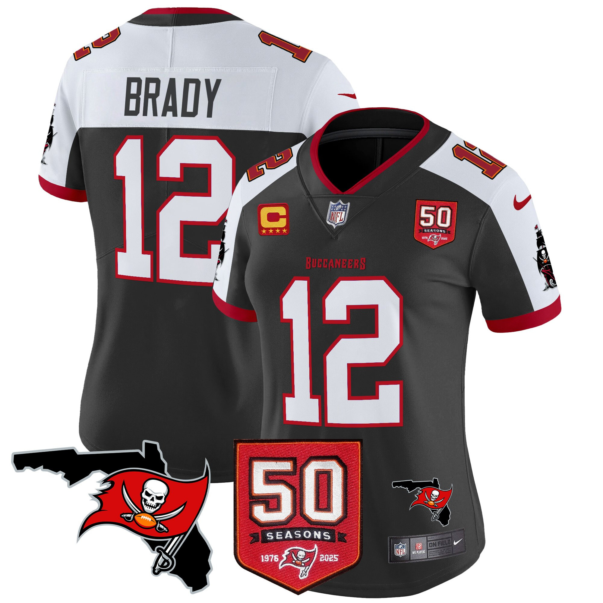 Tom Brady Women's Tampa Bay Buccaneers 50th Season Patch Vapor Limited Black Alternate Jersey - All Stitched