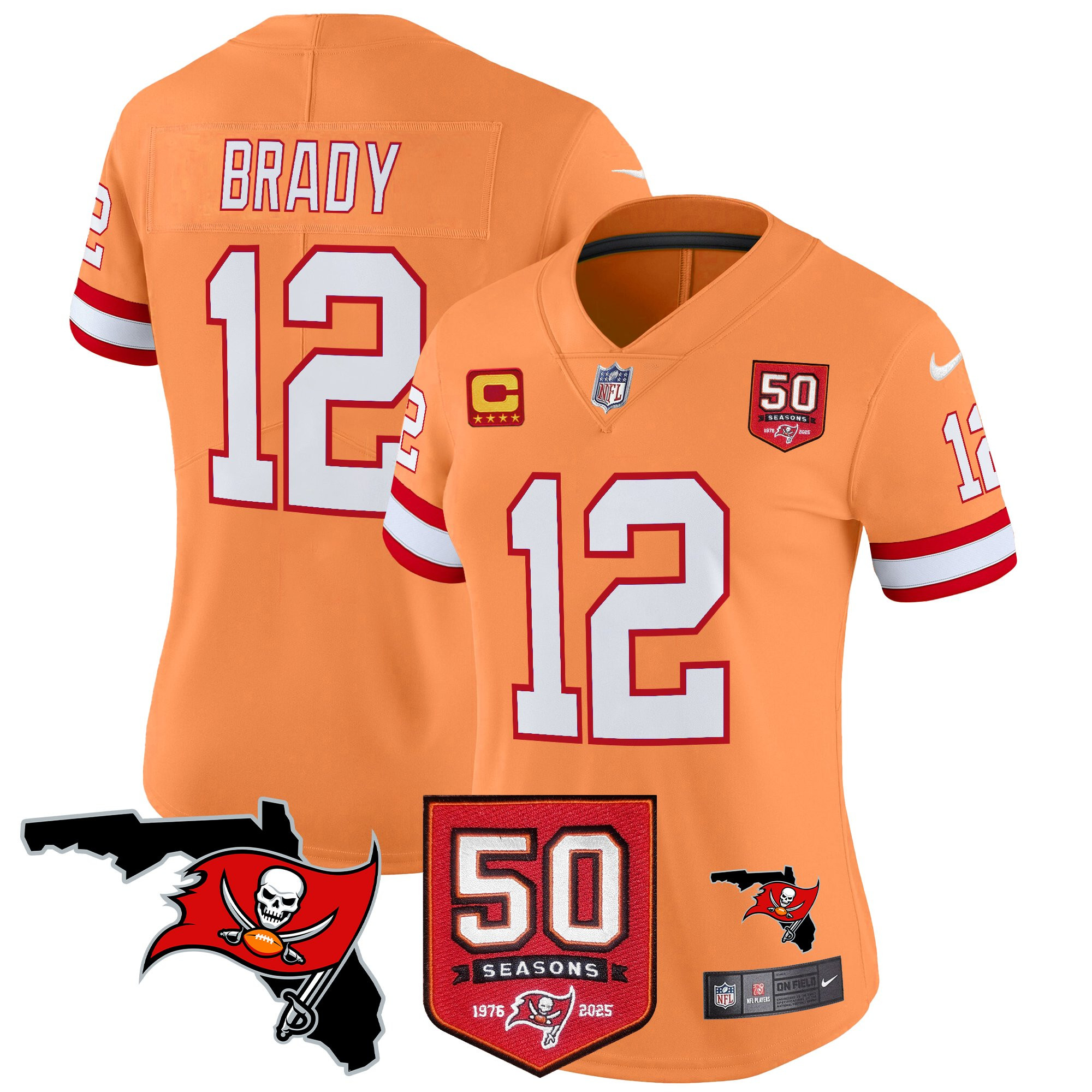 Tom Brady Women's Tampa Bay Buccaneers 50th Season Patch Vapor Limited Creamsicle Jersey - All Stitched