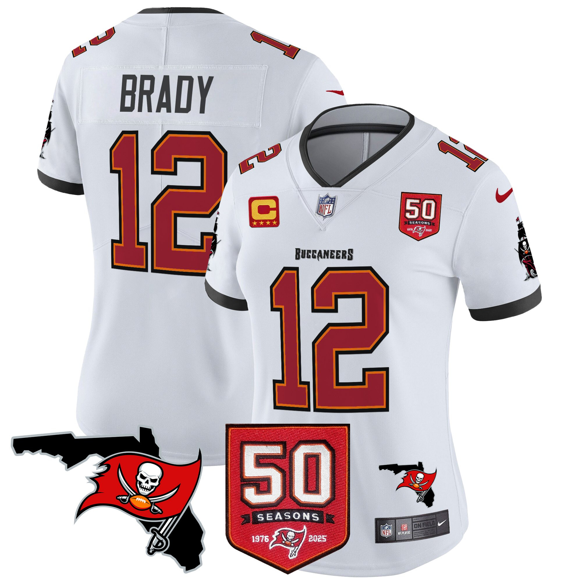 Tom Brady Women's Tampa Bay Buccaneers 50th Season Patch Vapor Limited White Jersey - All Stitched