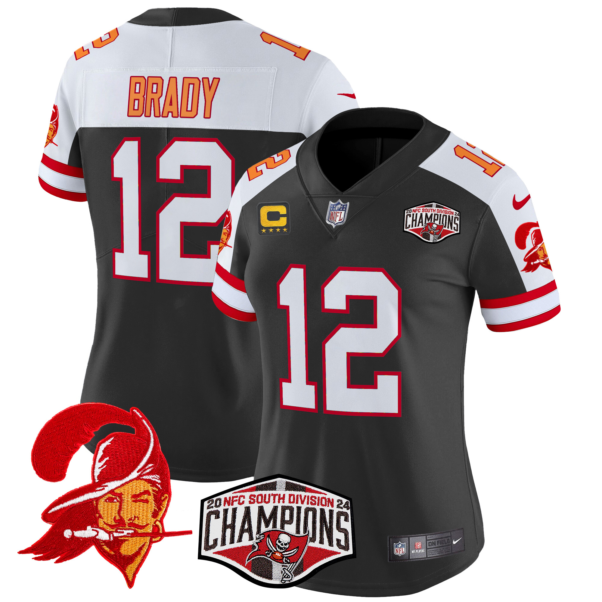 Tom Brady Women's Tampa Bay Buccaneers Creamsicle 2024 NFC South Division Champions Patch Vapor Limited Black Alternate Jersey - All Stitched