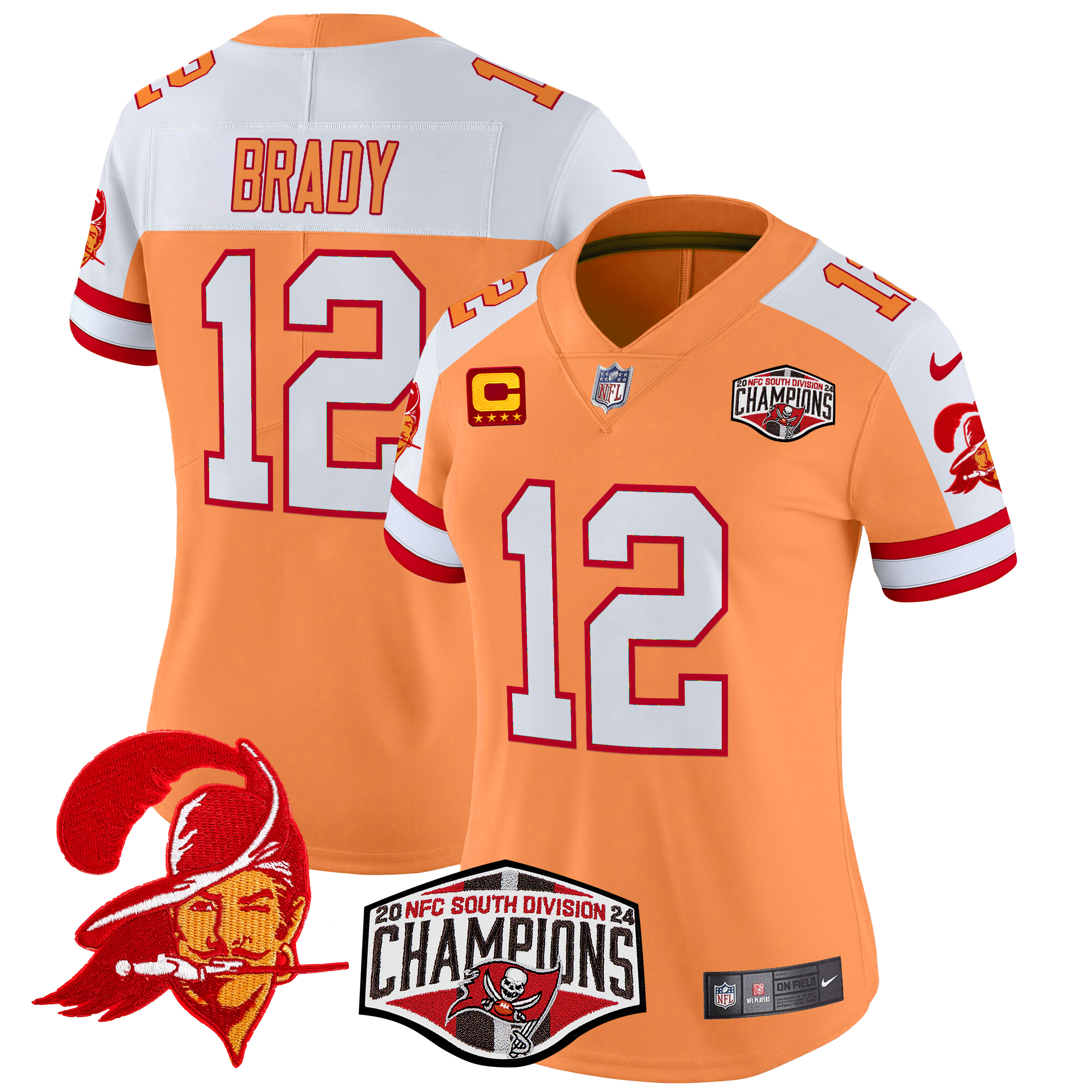 Tom Brady Women's Tampa Bay Buccaneers Creamsicle 2024 NFC South Division Champions Patch Vapor Limited Creamsicle Alternate Jersey - All Stitched