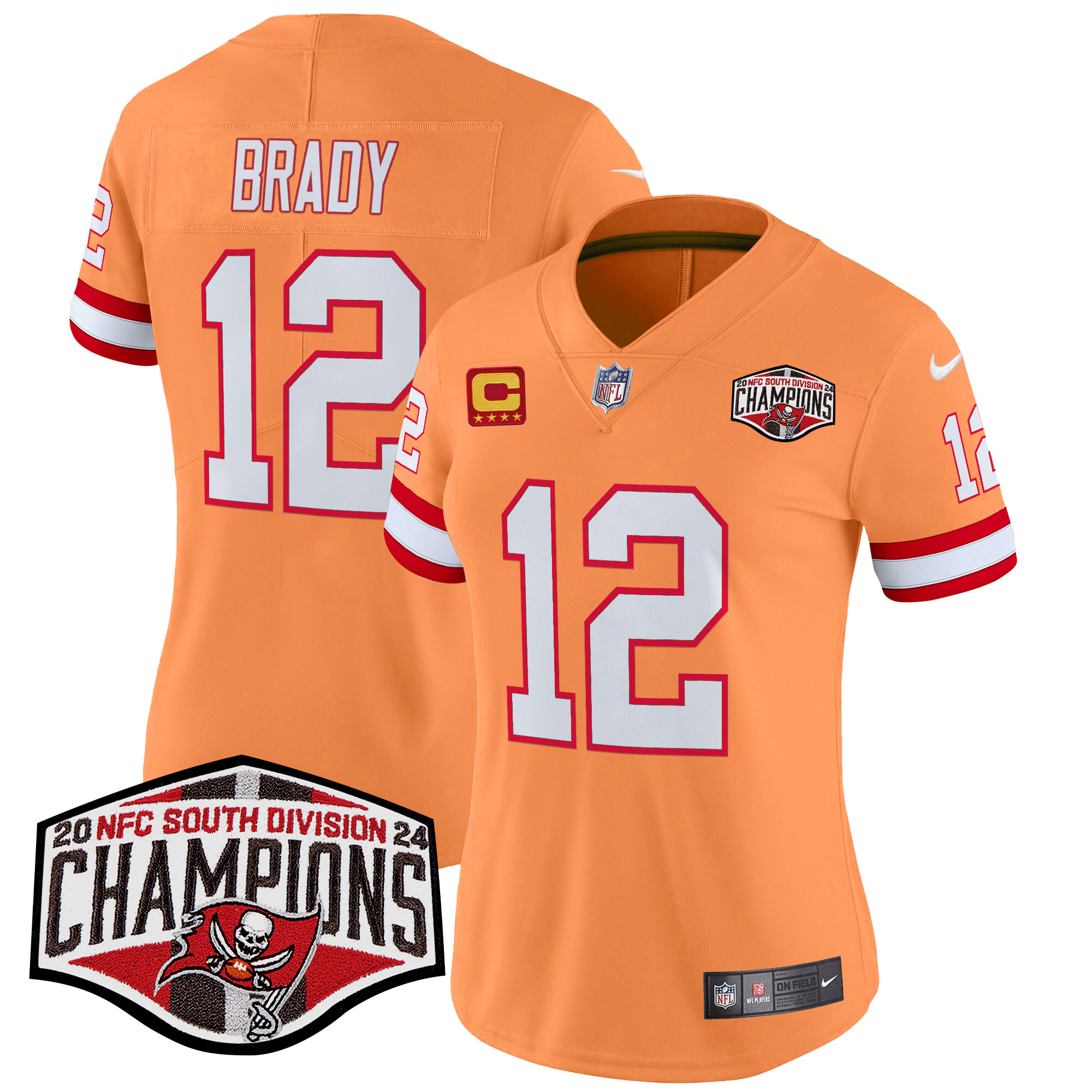 Tom Brady Women's Tampa Bay Buccaneers Creamsicle 2024 NFC South Division Champions Patch Vapor Limited Creamsicle Jersey - All Stitched