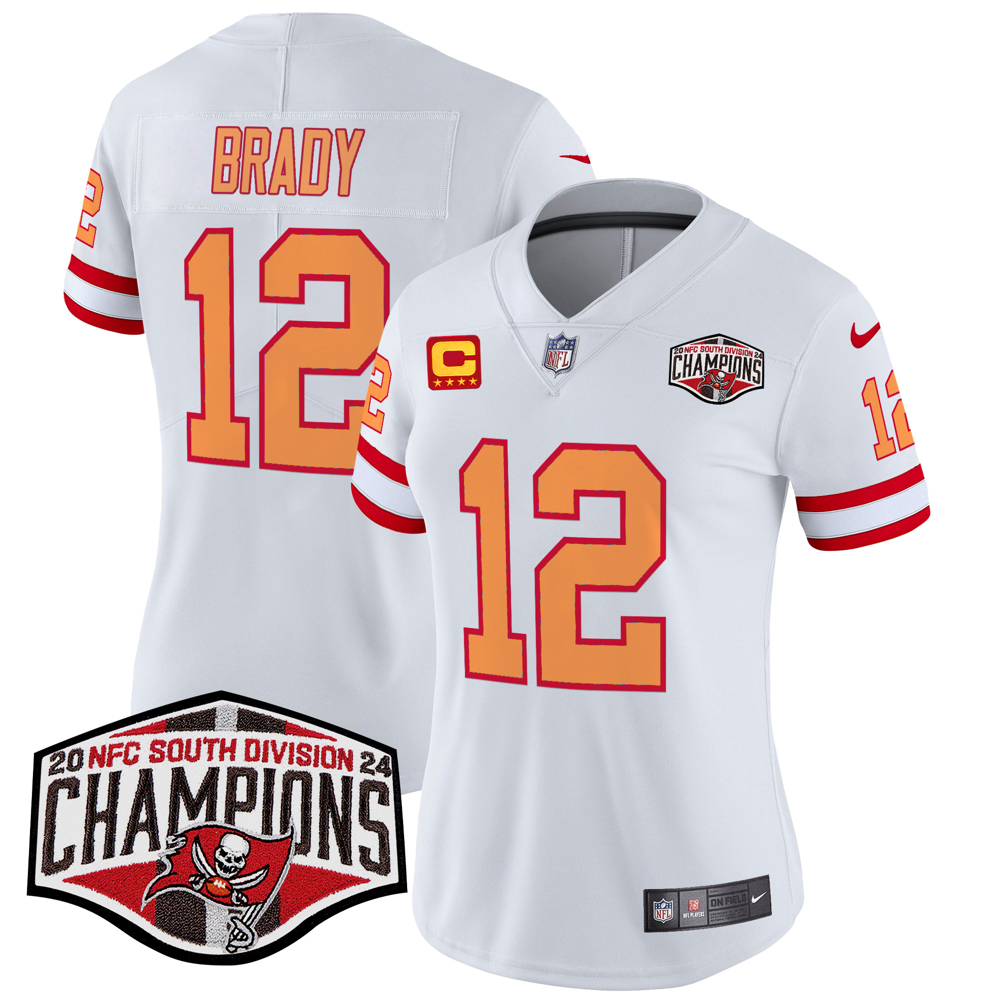 Tom Brady Women's Tampa Bay Buccaneers Creamsicle 2024 NFC South Division Champions Patch Vapor Limited White Jersey - All Stitched