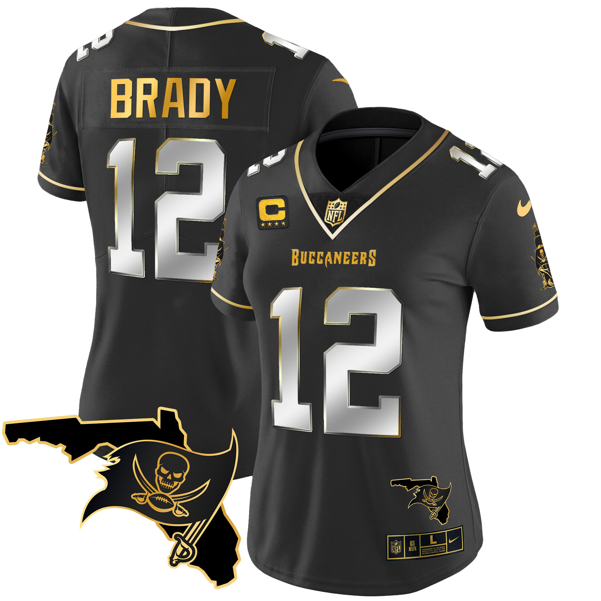 Tom Brady Women's Tampa Bay Buccaneers Florida Patch Vapor Gold Black Limited Jersey - All Stitched