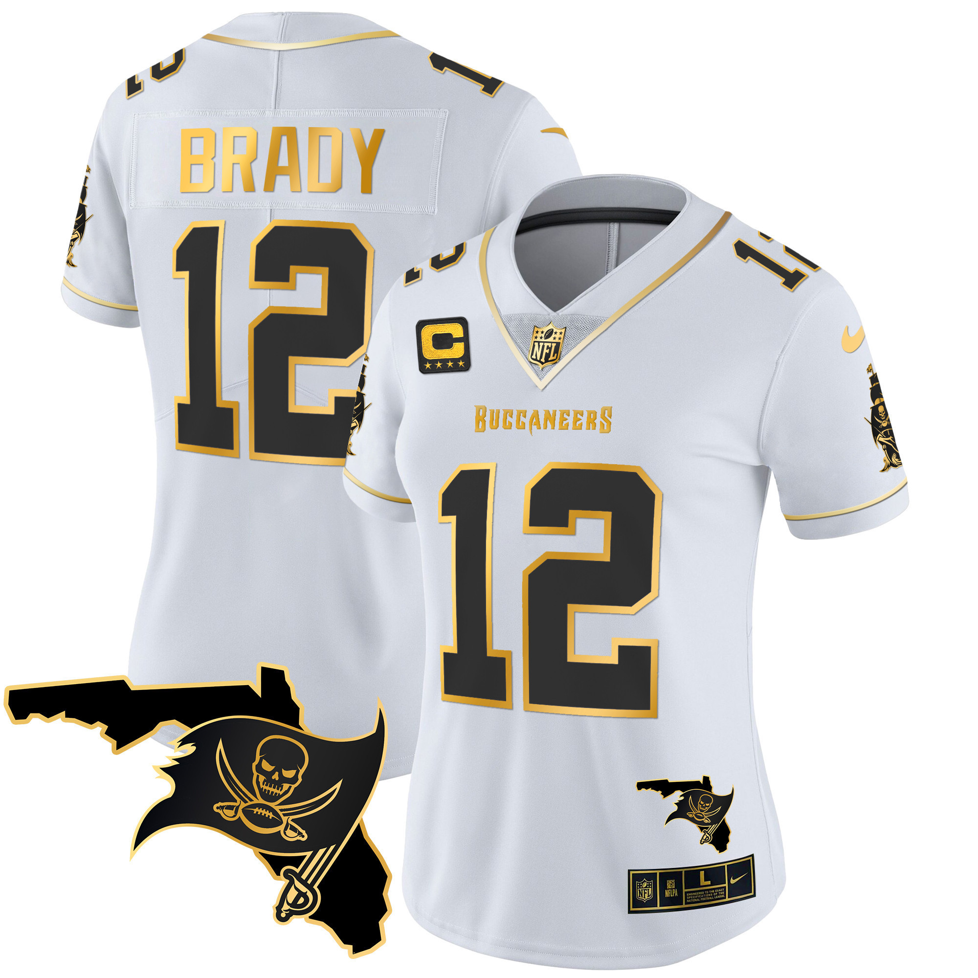Tom Brady Women's Tampa Bay Buccaneers Florida Patch Vapor Gold White Gold Jersey - All Stitched