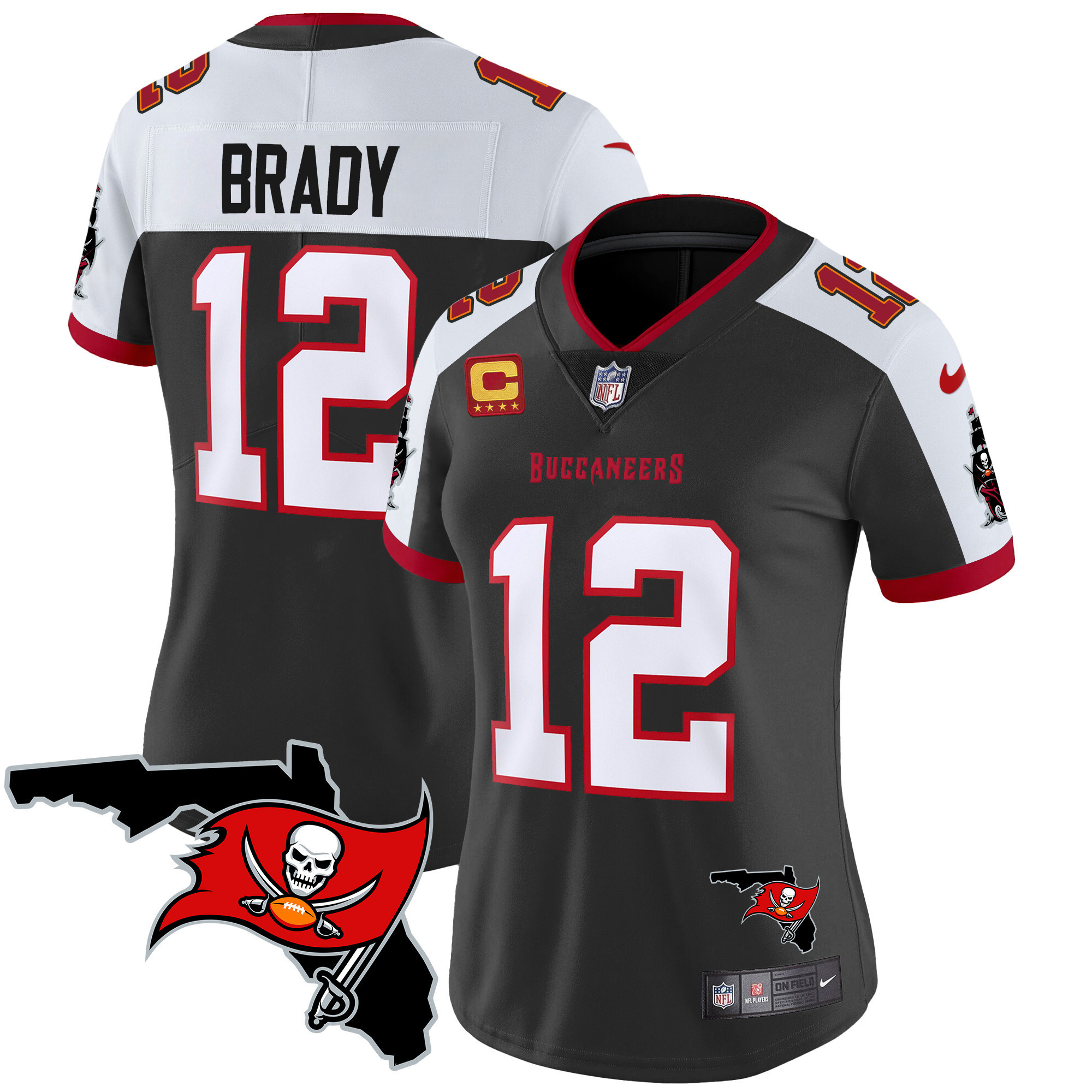 Tom Brady Women's Tampa Bay Buccaneers Florida Patch Vapor Limited Black Alternate Jersey - All Stitched