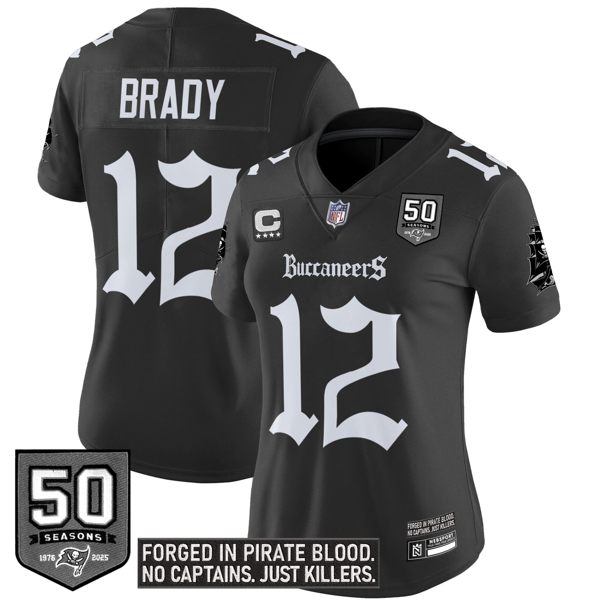 Tom Brady Women's Tampa Bay Buccaneers 'Gothic Pirate Shadows Edition' Vapor Limited Black Jersey - All Stitched