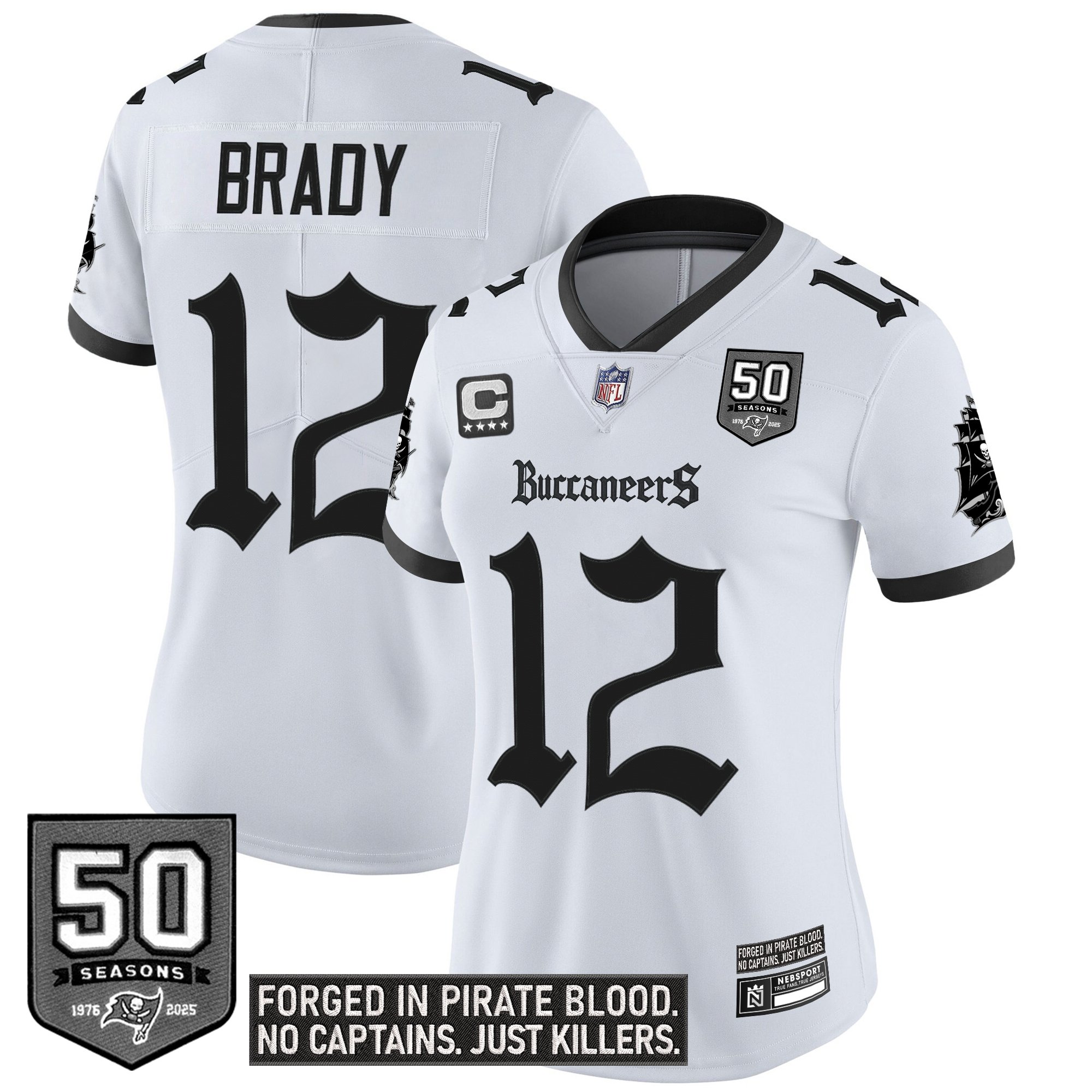Tom Brady Women's Tampa Bay Buccaneers 'Gothic Pirate Shadows Edition' Vapor Limited White Jersey - All Stitched