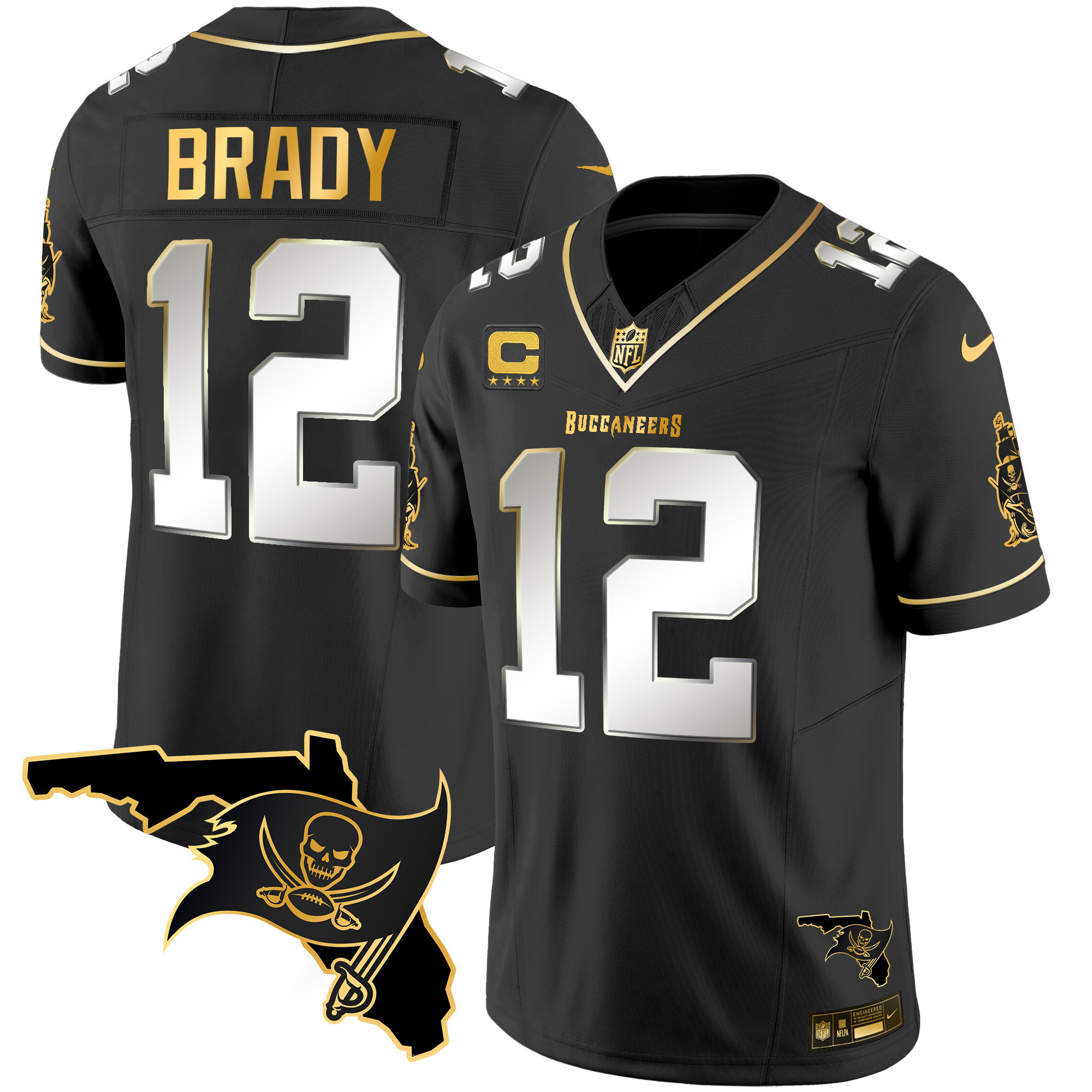 Tom Brady Youth's Tampa Bay Buccaneers Florida Patch Vapor Gold Black Limited Jersey - All Stitched