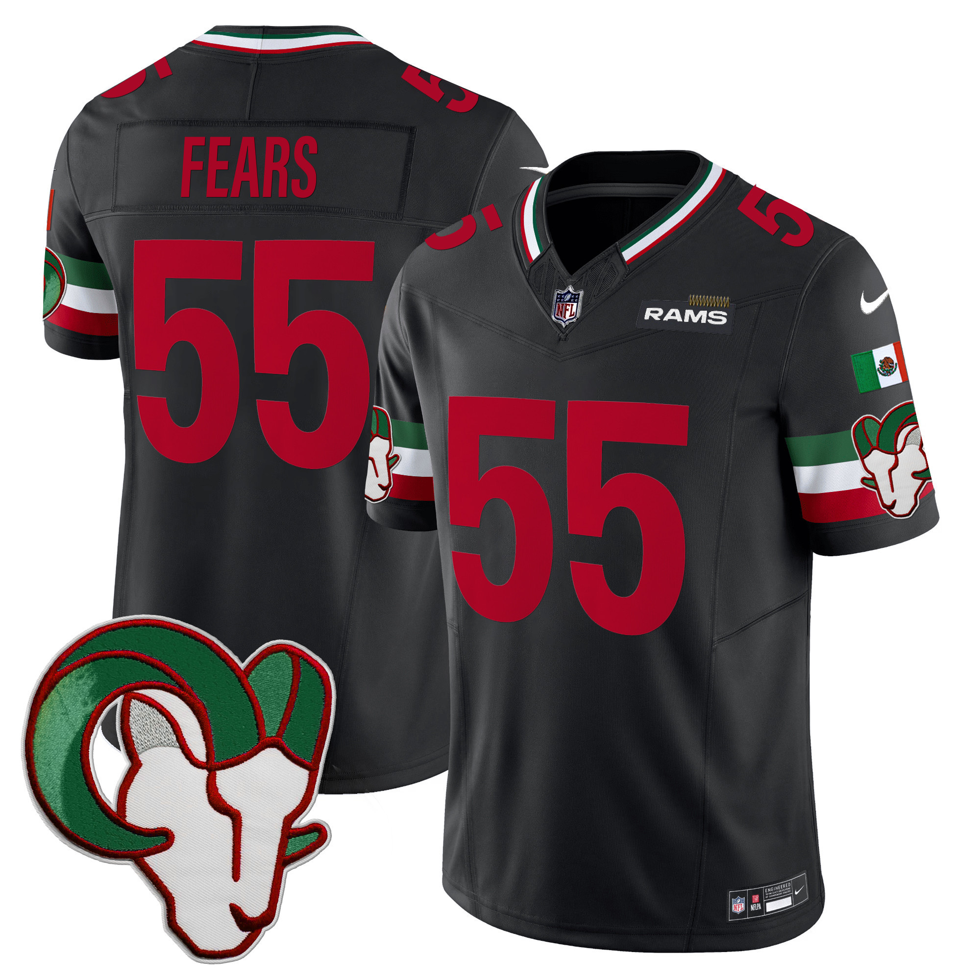 Tom Fears Men's Los Angeles Rams Mexico Vapor Limited Black Jersey - All Stitched