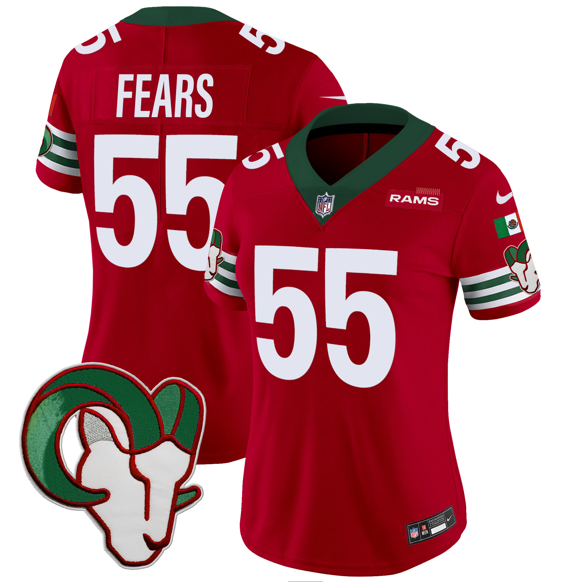 Tom Fears Women's Los Angeles Rams Mexico Vapor Limited Red Jersey - All Stitched