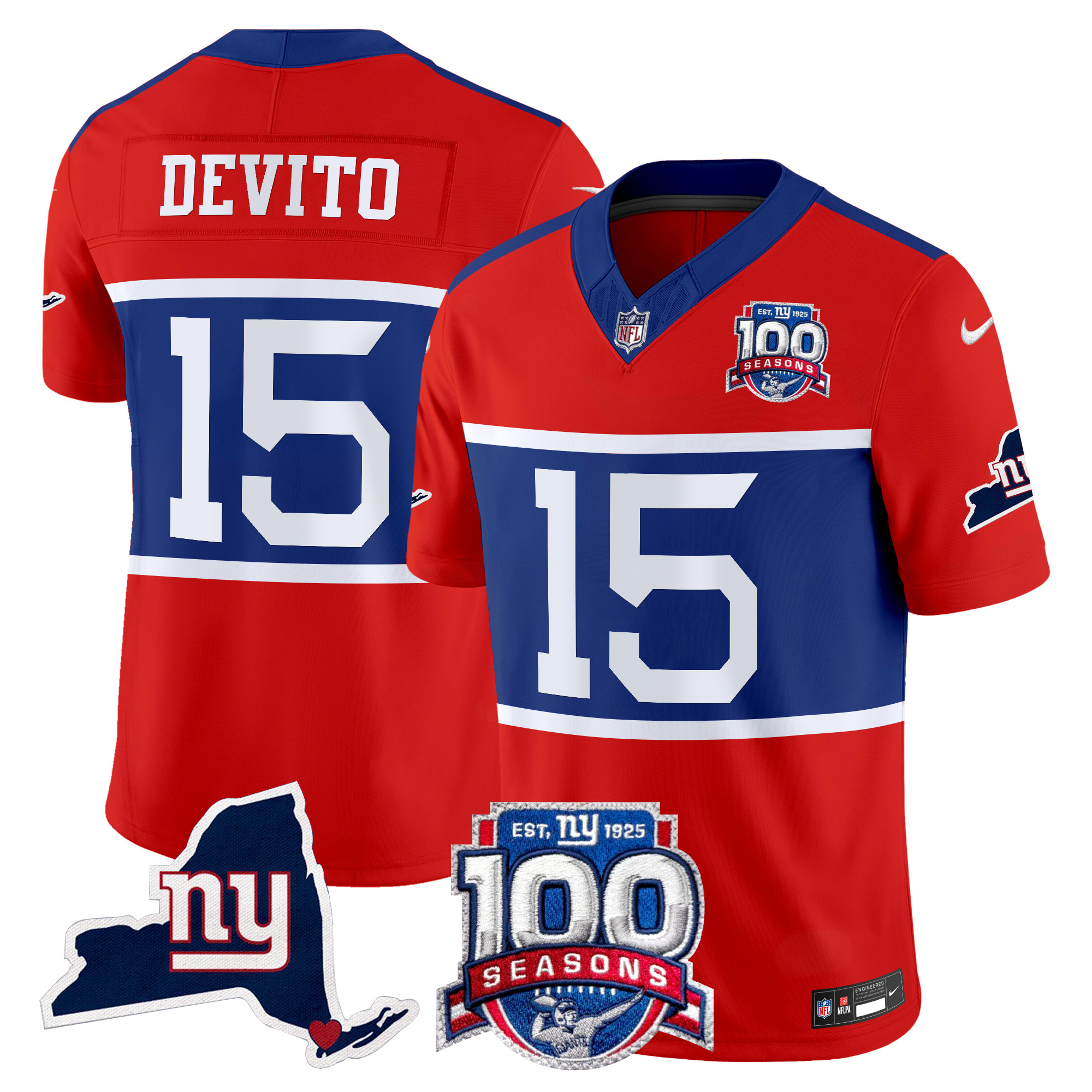 Tommy DeVito Men's New York Giants 'Century Red' 100th Commemorative Vapor Red Jersey - All Stitched
