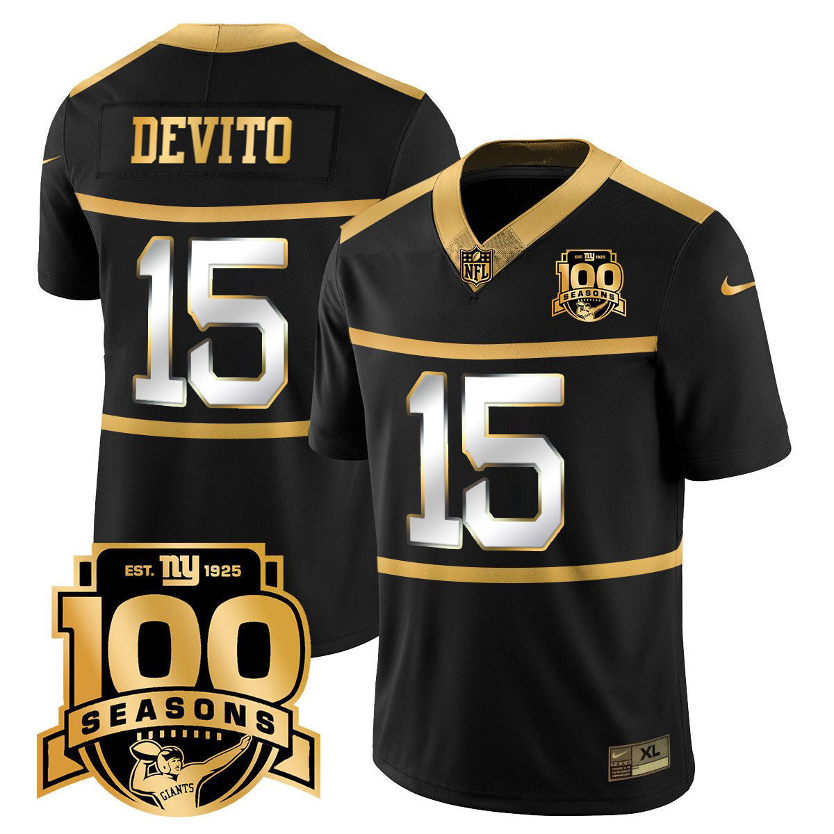 Tommy DeVito Men's New York Giants 'Century Red' 100th Season Commemorative Gold Vapor Black Gold Jersey - All Stitched