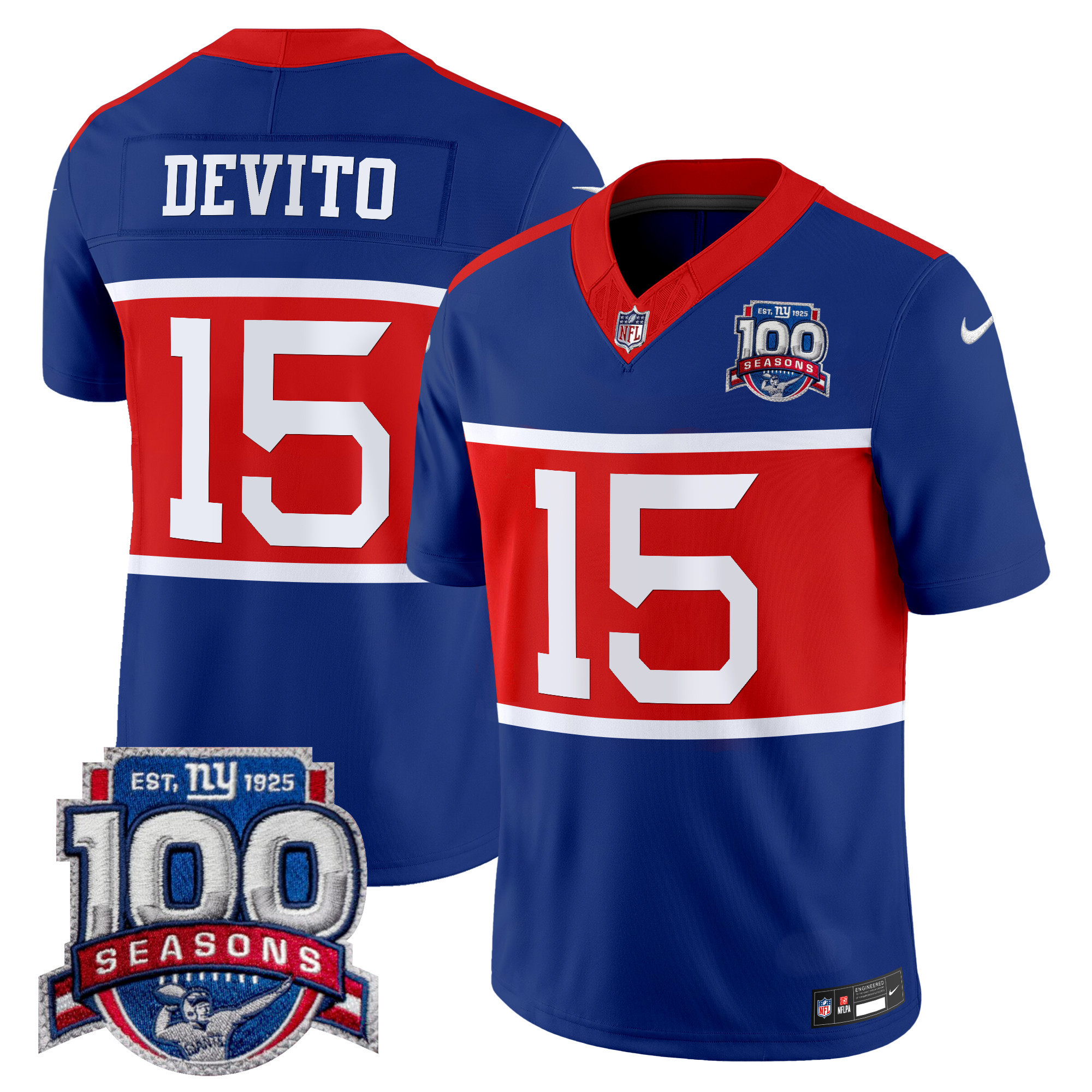 Tommy DeVito Men's New York Giants 'Century Red' 100th Season Commemorative Vapor Royal Jersey - All Stitched