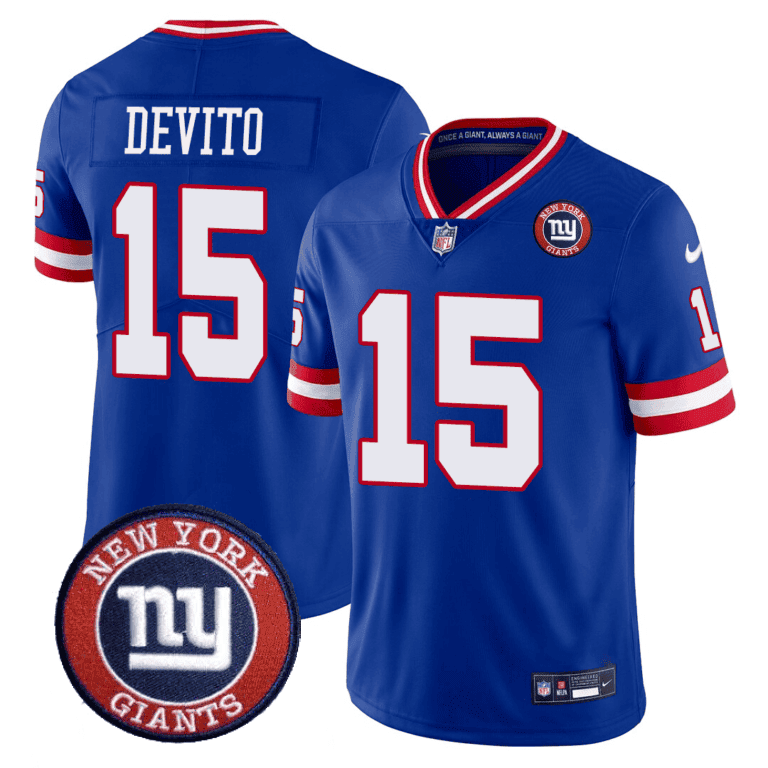 Tommy DeVito Men's New York Giants Logo Patch Limited Royal Jersey - All Stitched