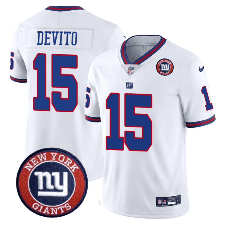 Tommy DeVito Men's New York Giants Logo Patch Limited White Jersey - All Stitched