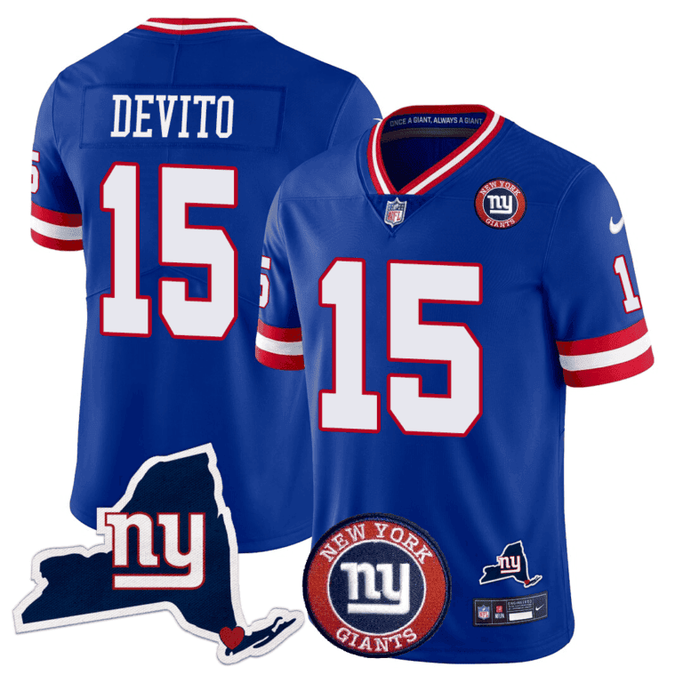 Tommy DeVito Men's New York Giants New York State & Logo Patch Limited Royal Jersey - All Stitched