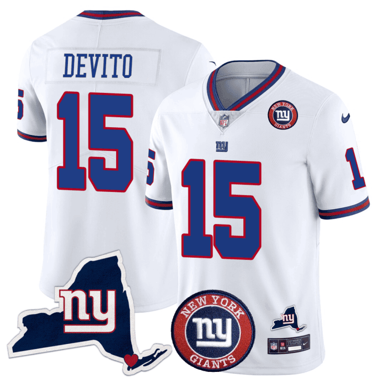 Tommy DeVito Men's New York Giants New York State & Logo Patch Limited White Jersey - All Stitched