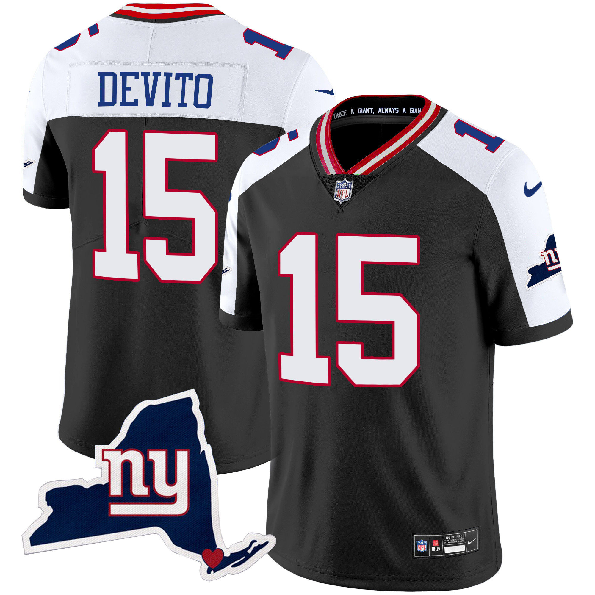 Tommy DeVito Men's New York Giants New York State Map Patch Limited Black Alternate Jersey - All Stitched