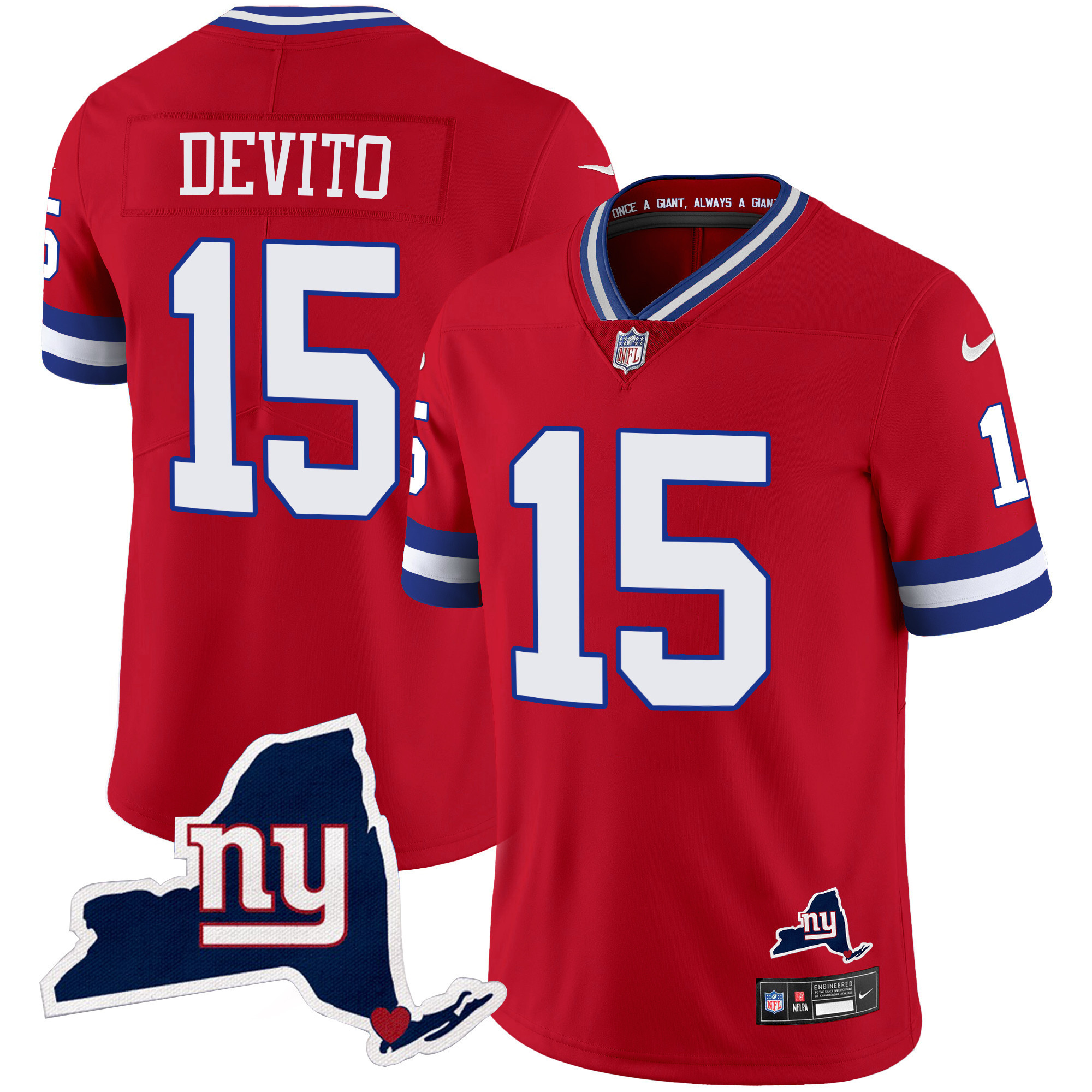 Tommy DeVito Men's New York Giants New York State Map Patch Limited Red Jersey - All Stitched