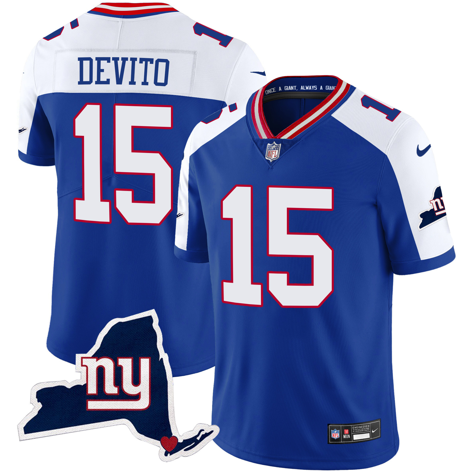 Tommy DeVito Men's New York Giants New York State Map Patch Limited Royal Alternate Jersey - All Stitched