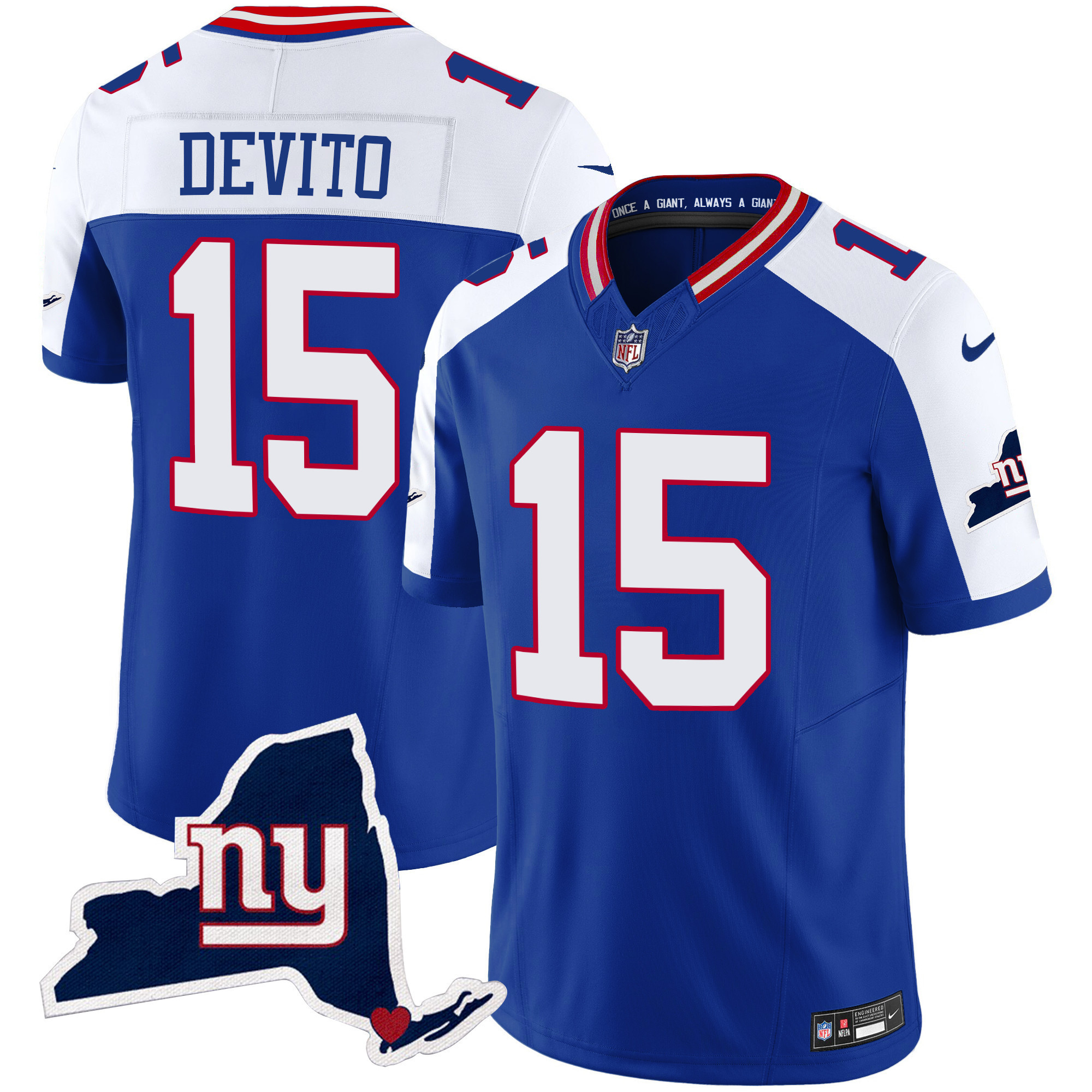 Tommy DeVito Men's New York Giants New York State Map Patch Limited Royal Alternate Jersey - All Stitched