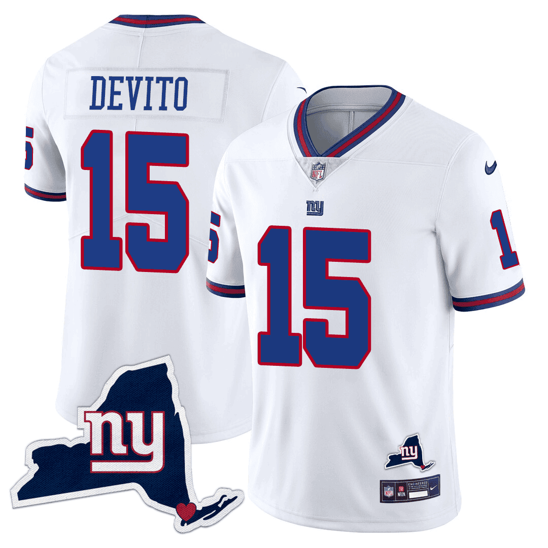 Tommy DeVito Men's New York Giants New York State Map Patch Limited White Jersey - All Stitched