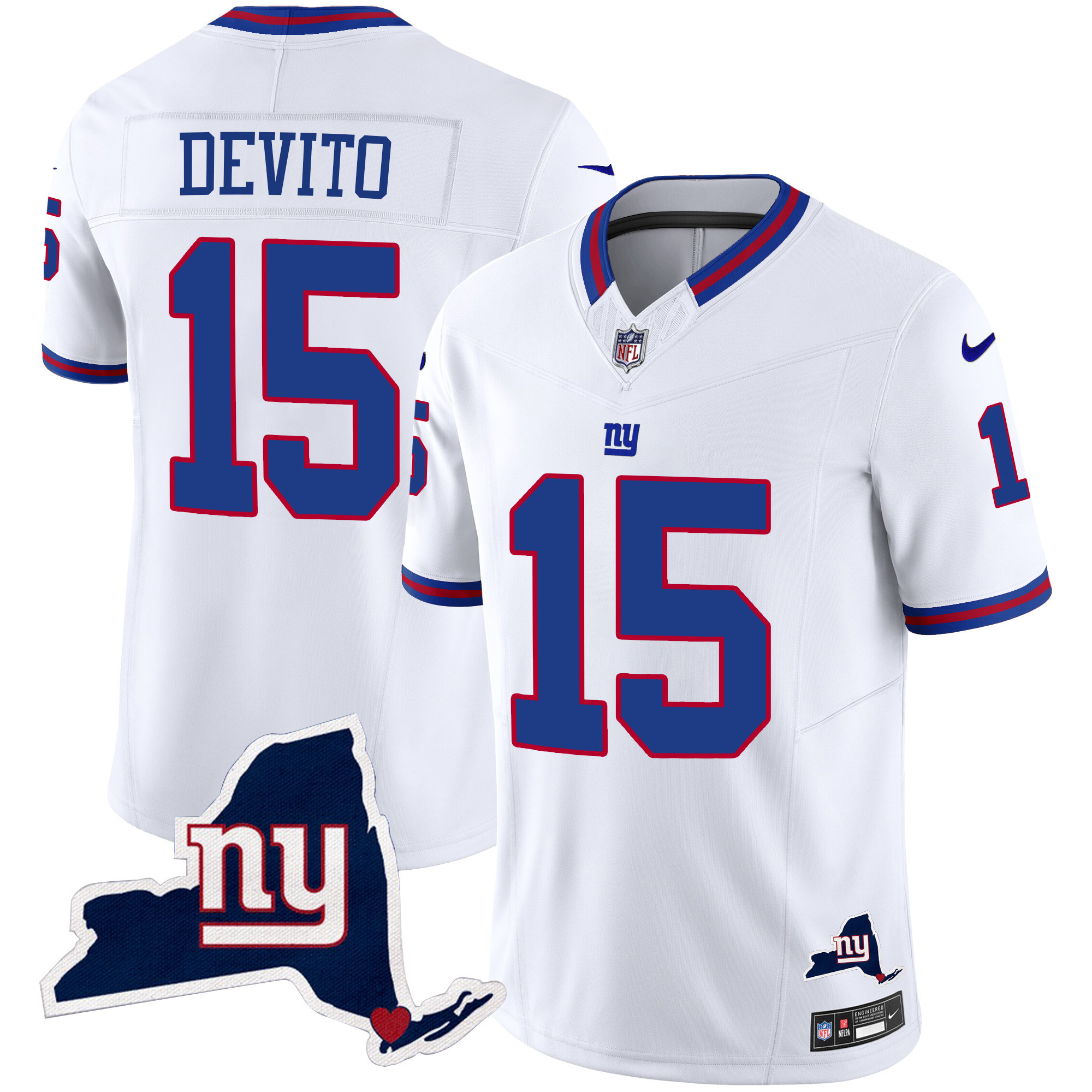 Tommy DeVito Men's New York Giants New York State Map Patch Limited White Jersey - All Stitched