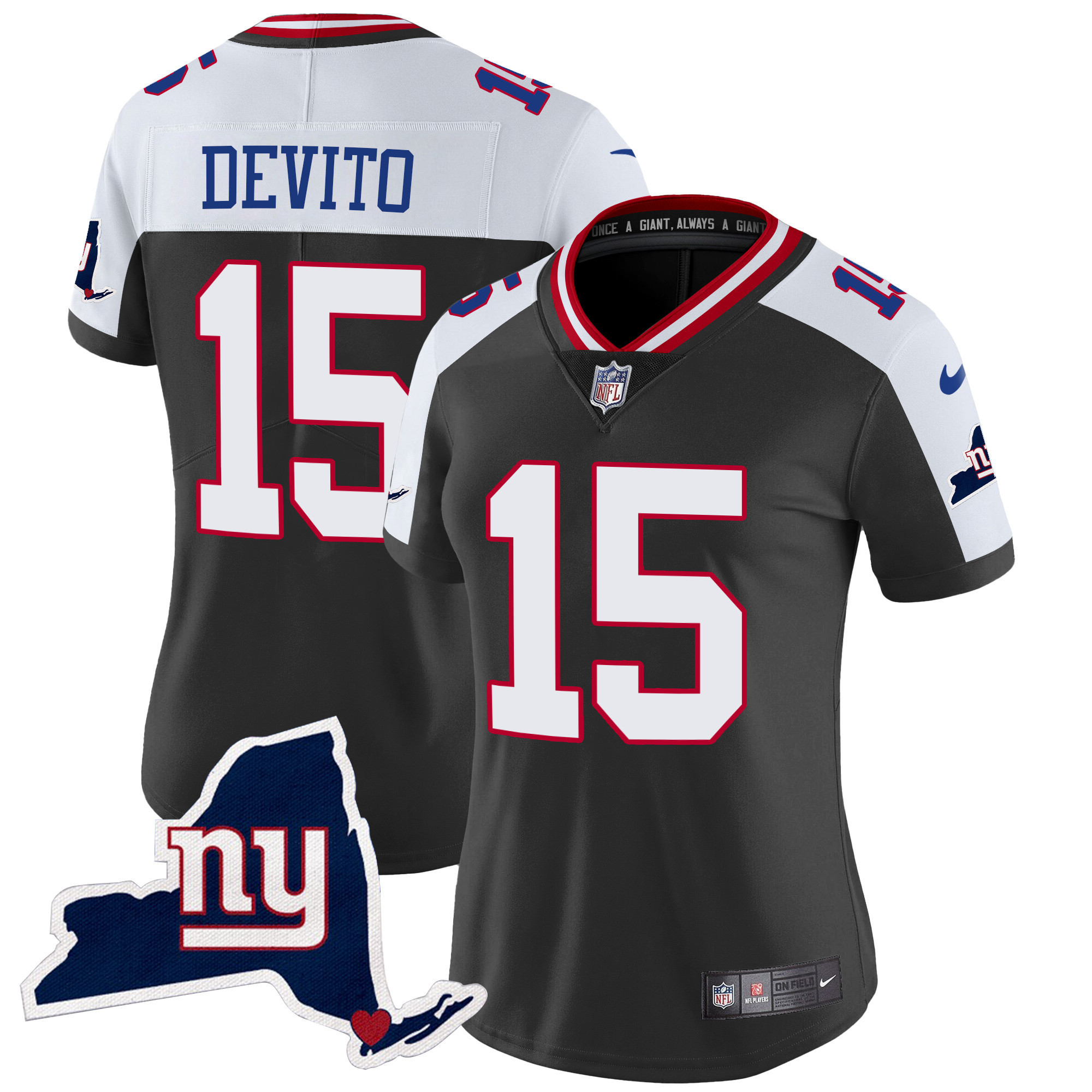 Tommy DeVito Women's New York Giants New York State Map Patch Limited Black Alternate Jersey - All Stitched
