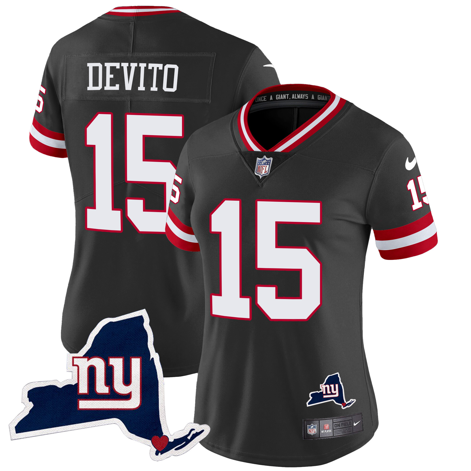 Tommy DeVito Women's New York Giants New York State Map Patch Limited Black Jersey - All Stitched